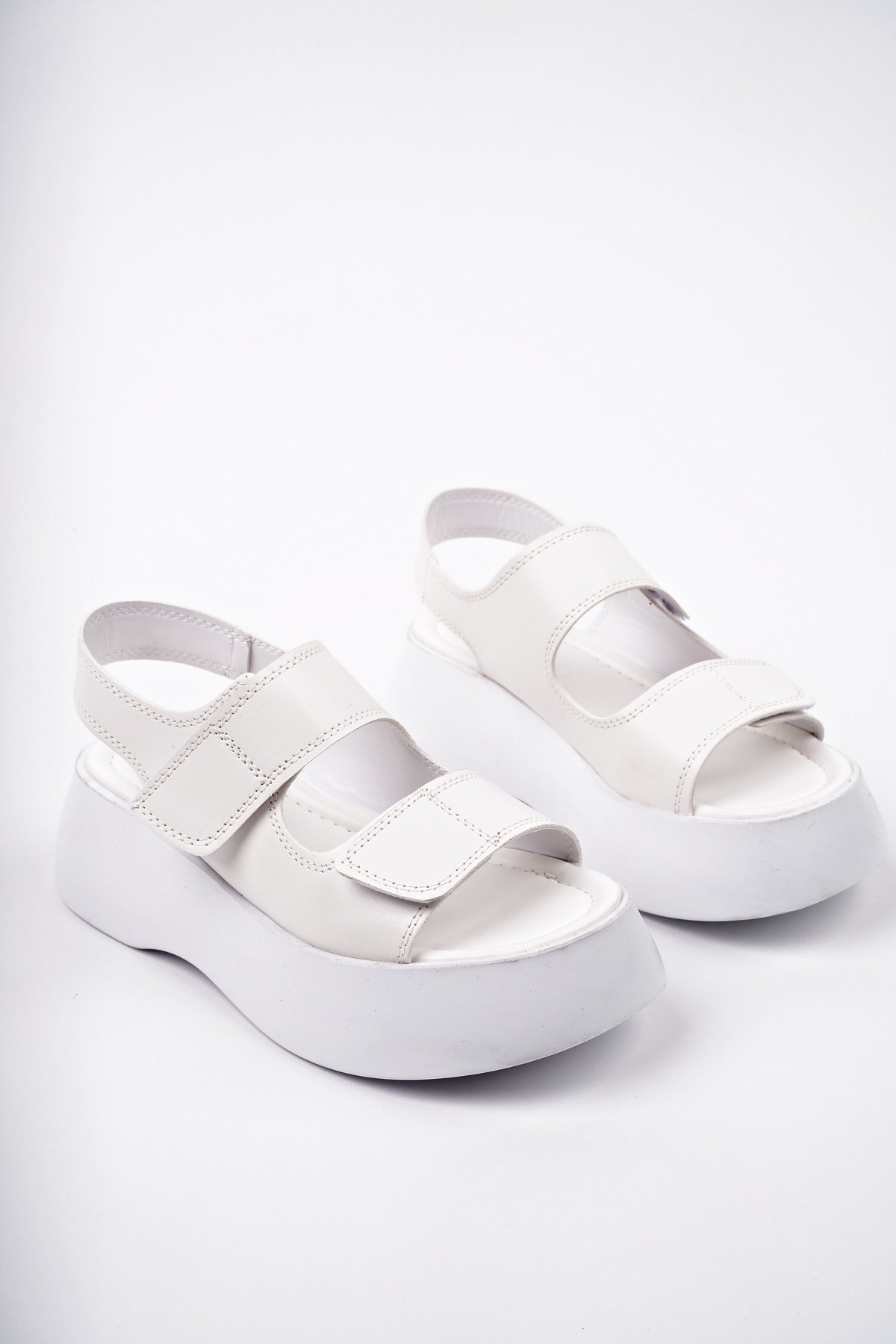 NANSHE Kalın Taban Çift Bantlı Cırtlı Günlük Kadın Sandalet - Görsel 2