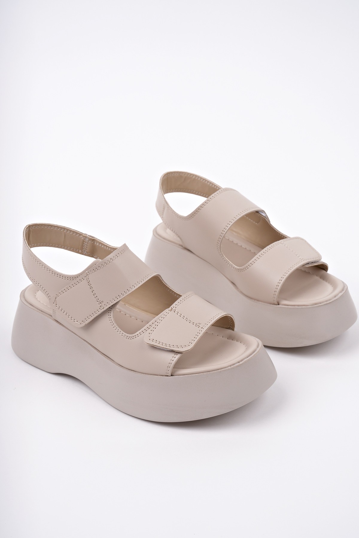 NANSHE Kalın Taban Çift Bantlı Cırtlı Günlük Kadın Sandalet - Görsel 2