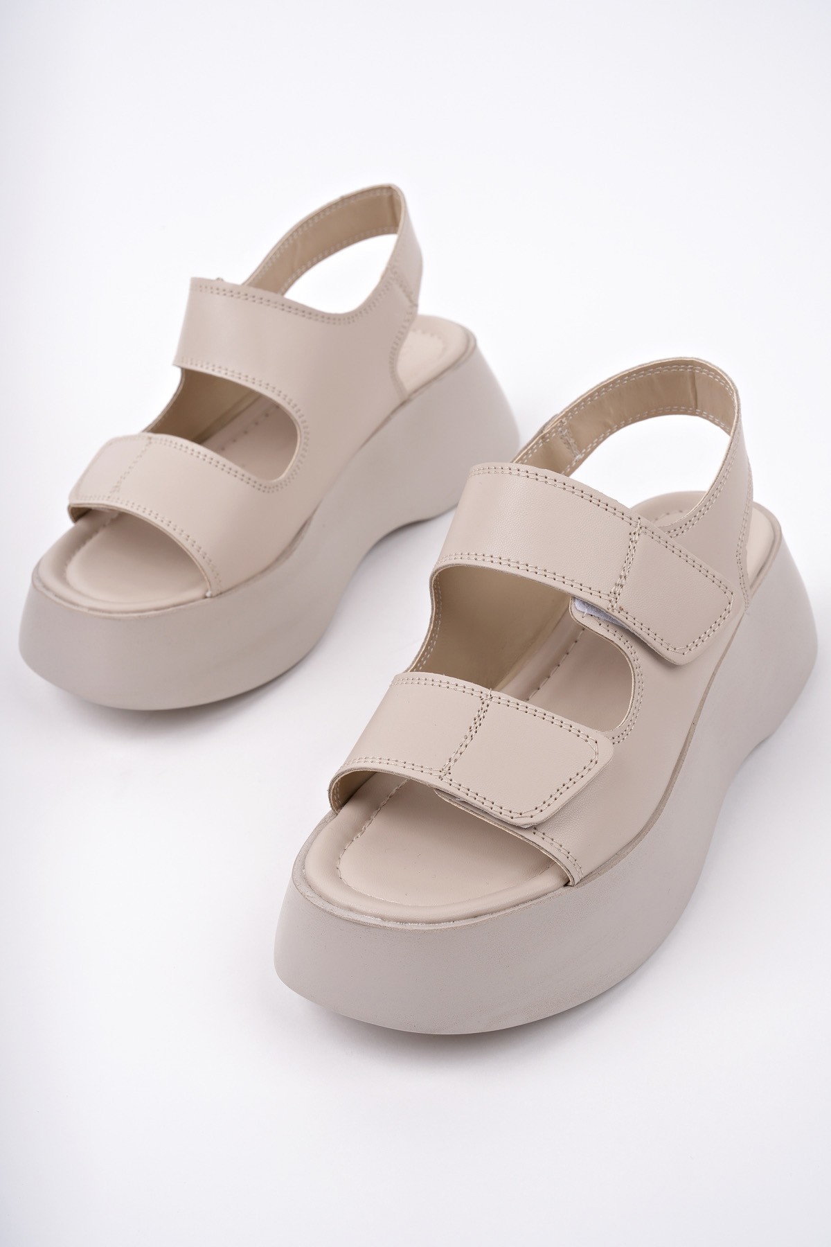 NANSHE Kalın Taban Çift Bantlı Cırtlı Günlük Kadın Sandalet - Görsel 3