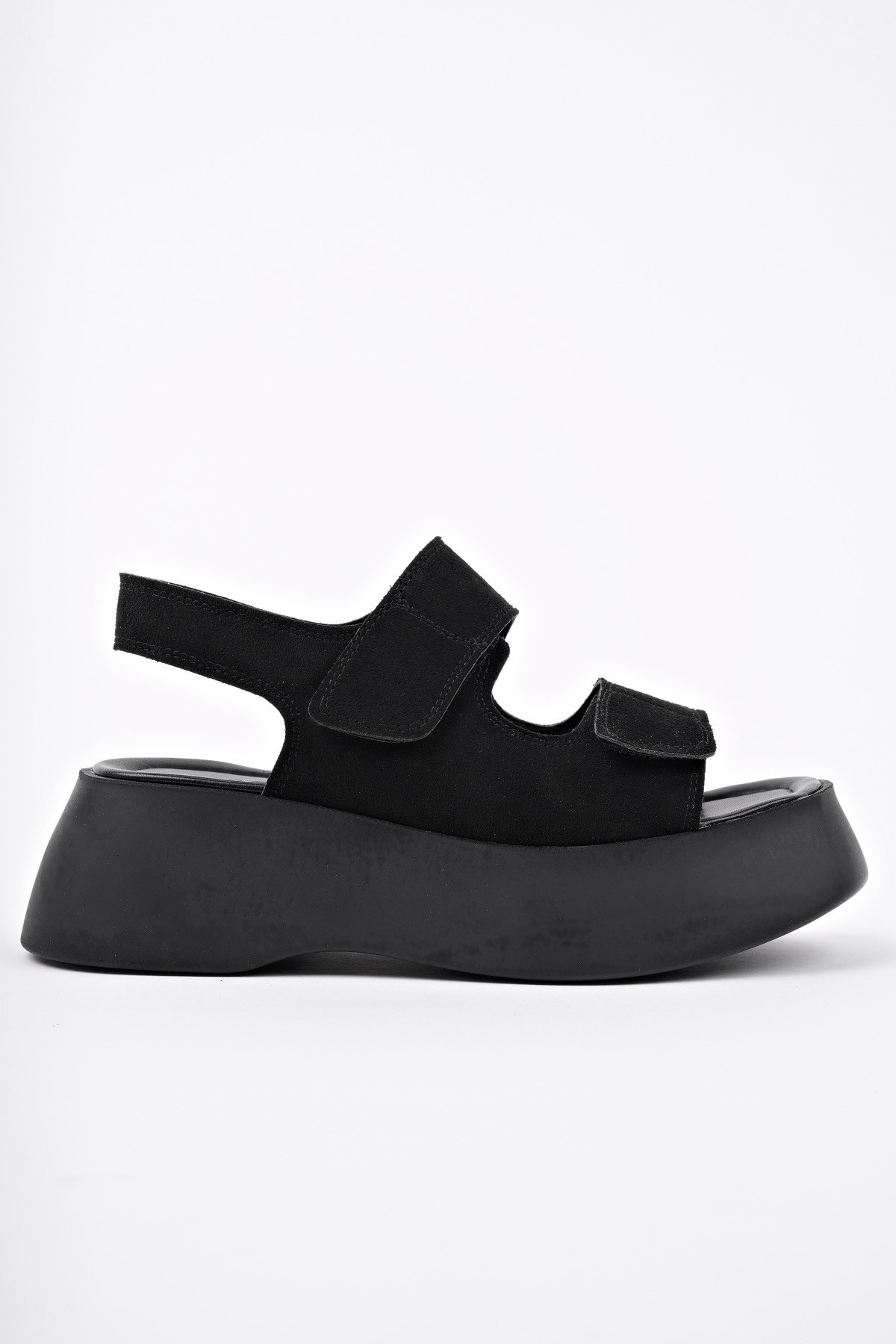 Muggo NANSHE Kalın Taban Çift Bantlı Cırtlı Günlük Kadın Sandalet - Görsel 8