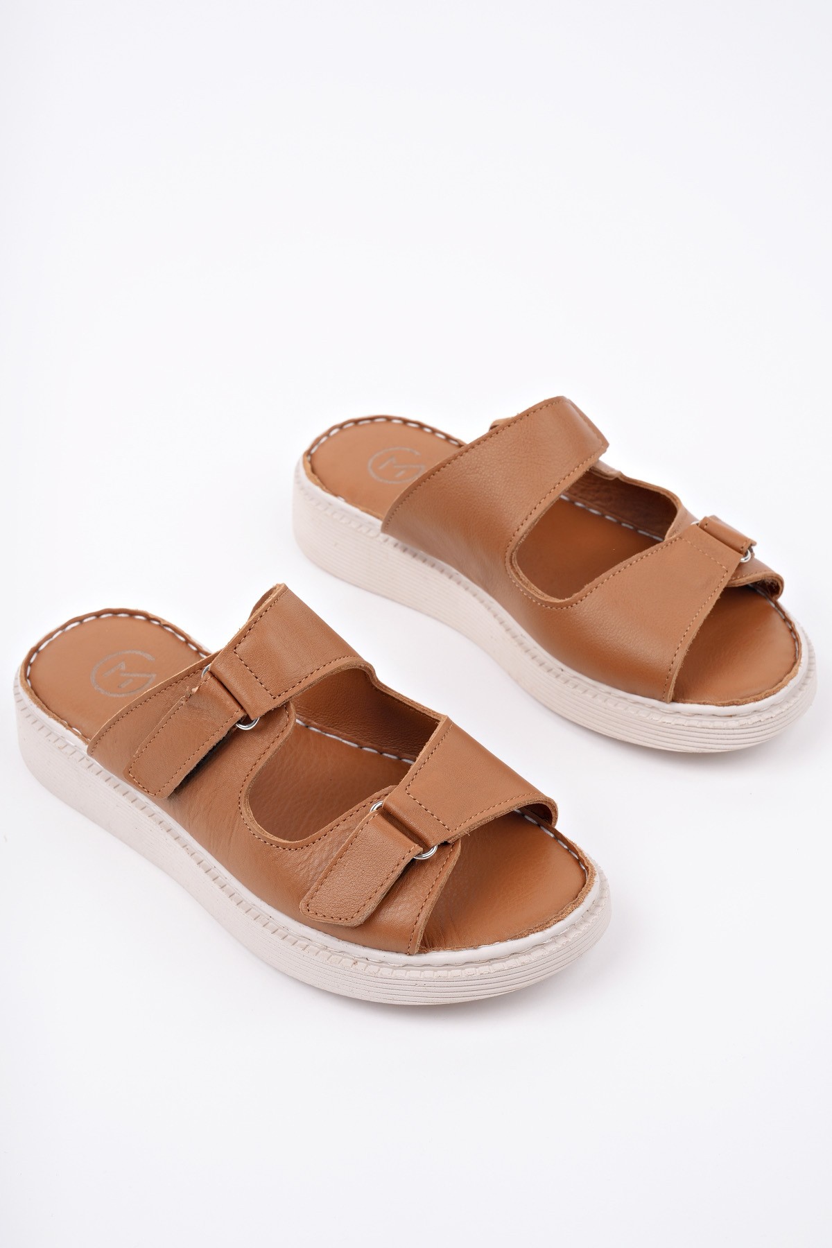 MORGEN Hakiki Deri Çift Bantlı Ayarlanabilir Ortopedik Günlük Kadın Terlik - Görsel 2