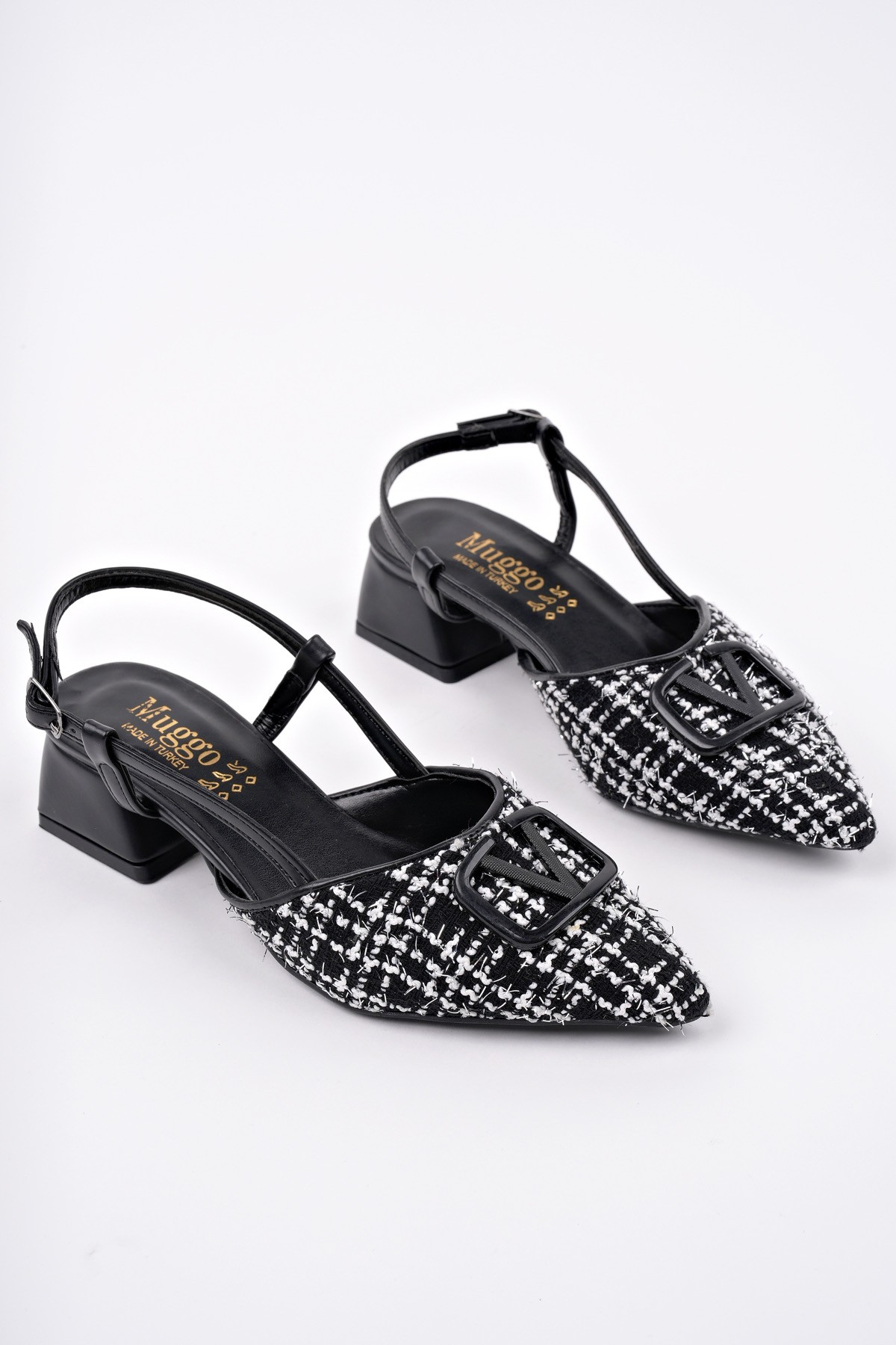 JUMANİ Sivri Burun Tokalı Arkası Açık Klasik Kısa Topuklu Kadın Ayakkabı - Görsel 4