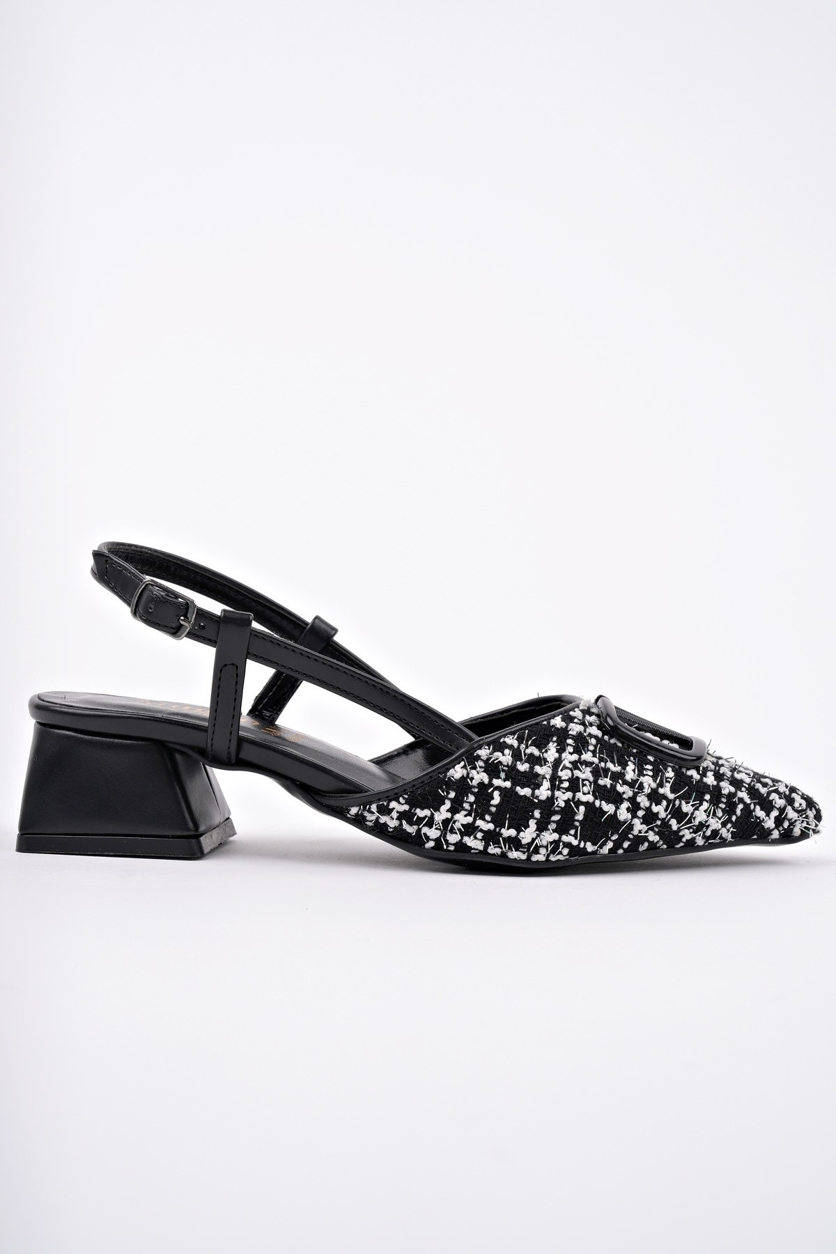 JUMANİ Sivri Burun Tokalı Arkası Açık Klasik Kısa Topuklu Kadın Ayakkabı - Görsel 6