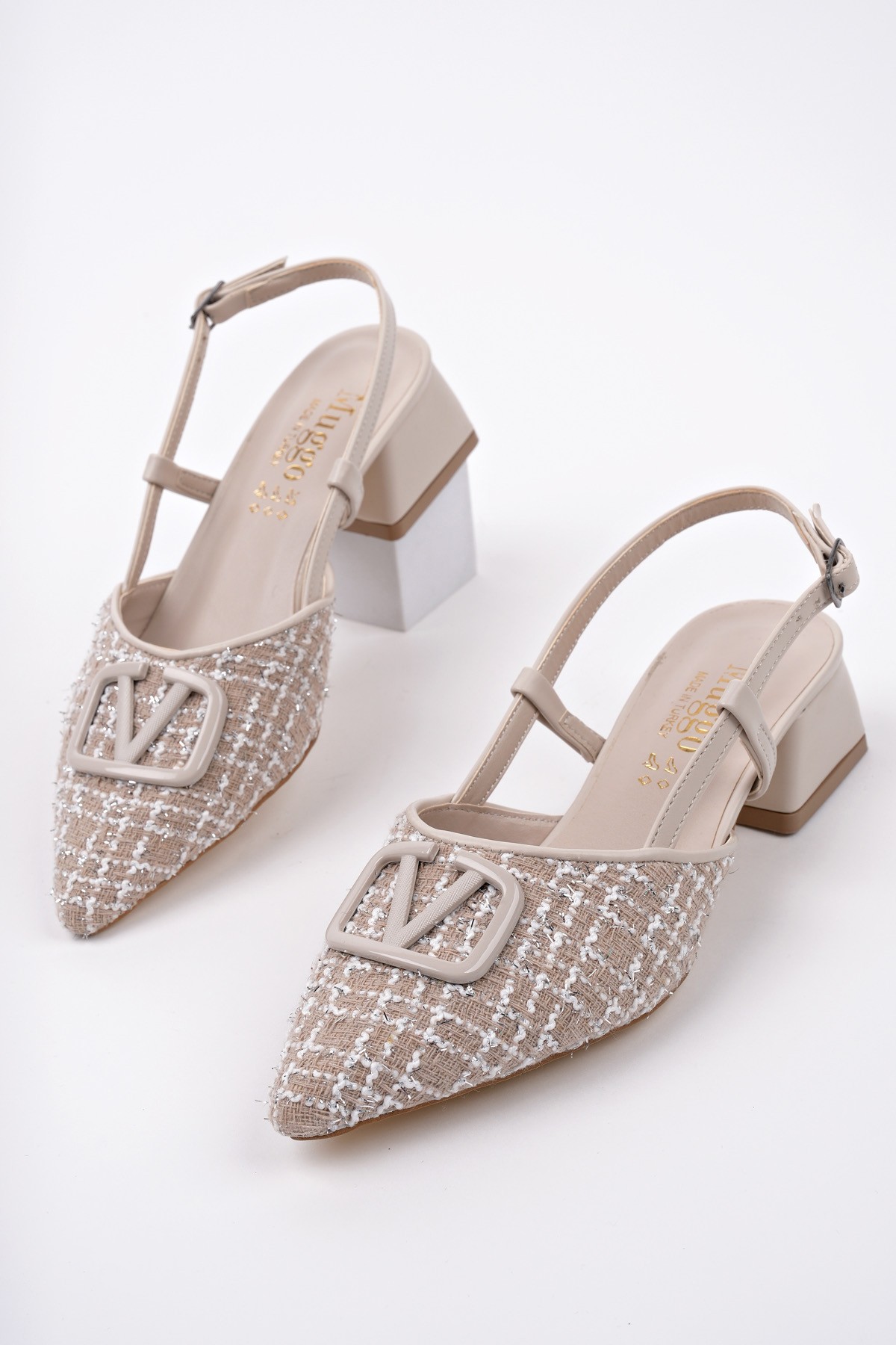 Muggo JUMANİ Sivri Burun Tokalı Arkası Açık Klasik Kısa Topuklu Kadın Ayakkabı - Görsel 3