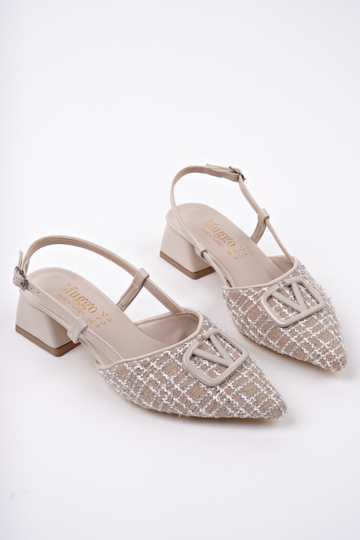 Muggo JUMANİ Sivri Burun Tokalı Arkası Açık Klasik Kısa Topuklu Kadın Ayakkabı - Görsel 4