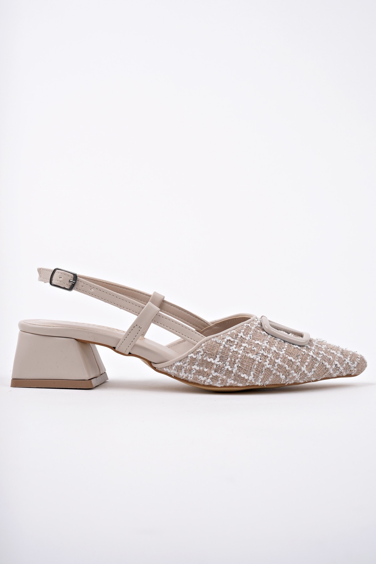 Muggo JUMANİ Sivri Burun Tokalı Arkası Açık Klasik Kısa Topuklu Kadın Ayakkabı - Görsel 7