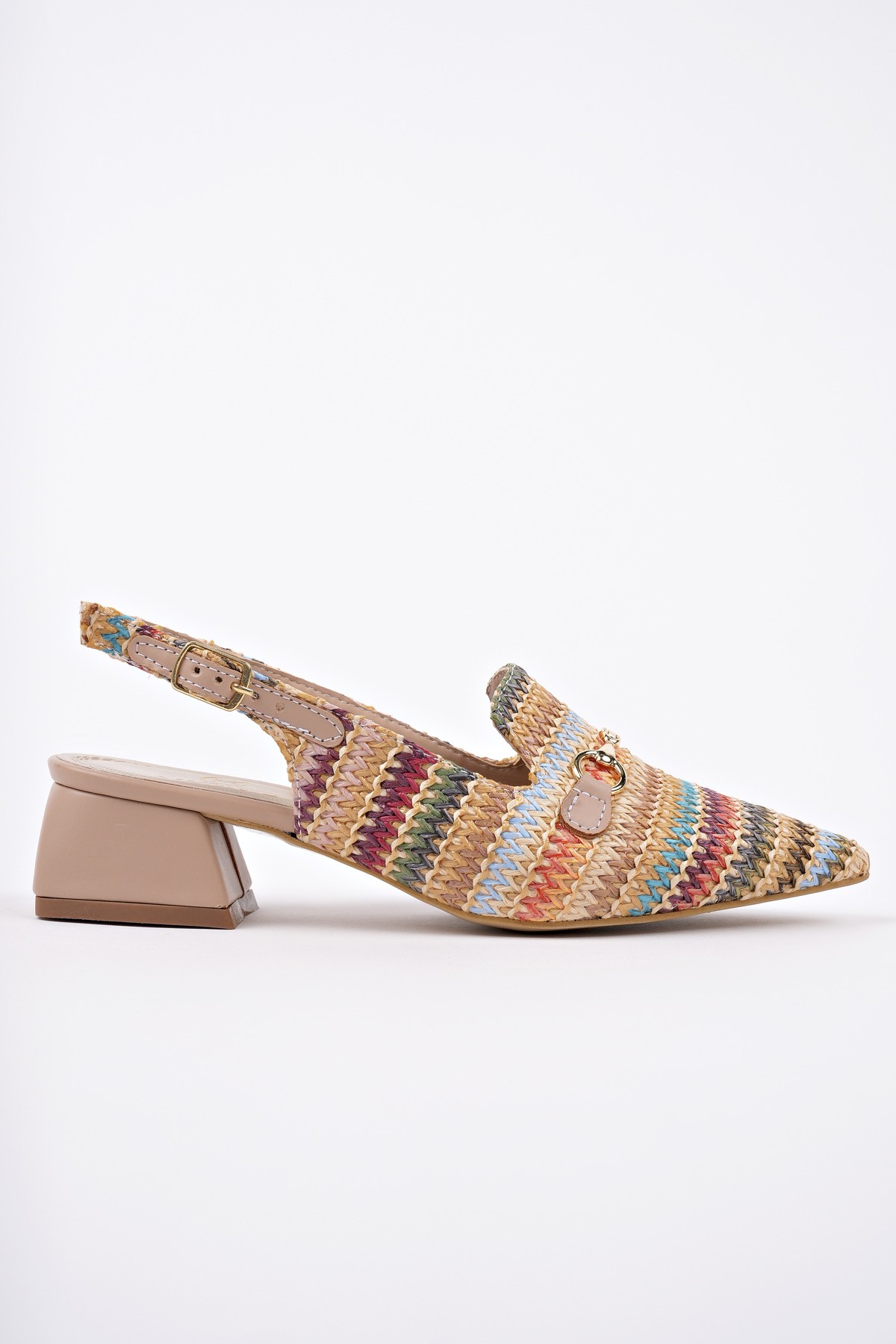 HERJEE Sivri Burun Arkası Açık Hasır Kadın Günlük Kısa Topuklu Ayakkabı - Görsel 6