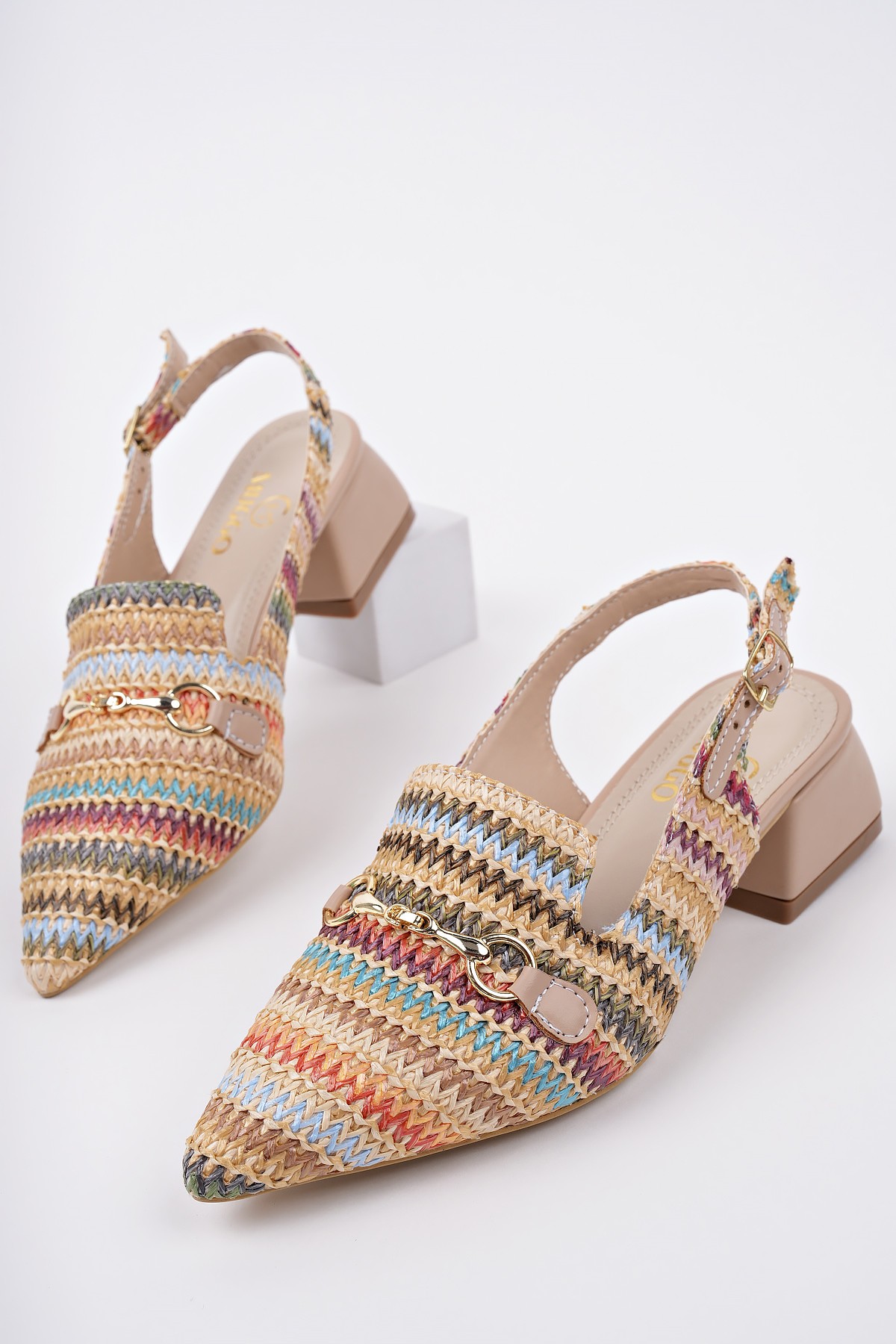 HERJEE Sivri Burun Arkası Açık Hasır Kadın Günlük Kısa Topuklu Ayakkabı - Görsel 7