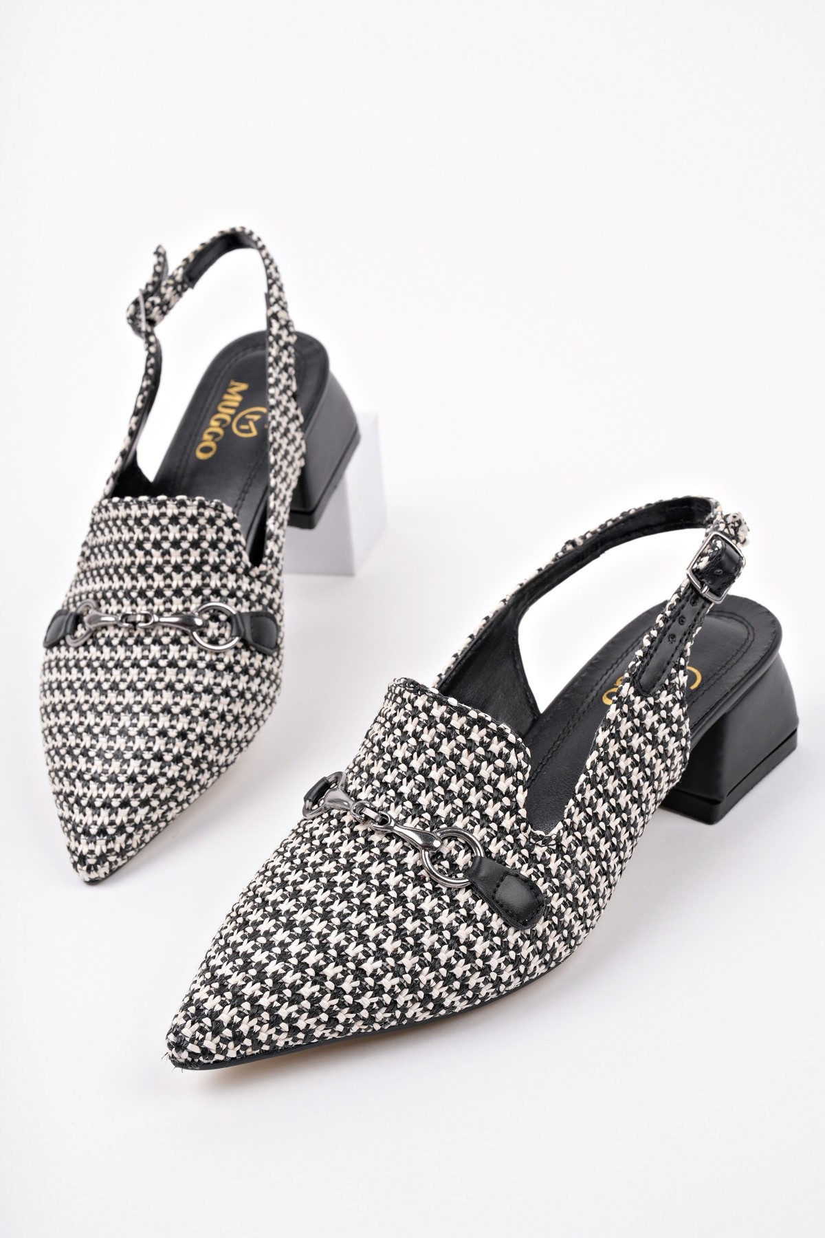 HERJEE Sivri Burun Arkası Açık Hasır Kadın Günlük Kısa Topuklu Ayakkabı - Görsel 3