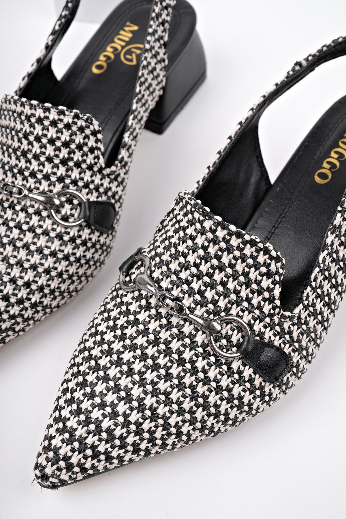 HERJEE Sivri Burun Arkası Açık Hasır Kadın Günlük Kısa Topuklu Ayakkabı - Görsel 4