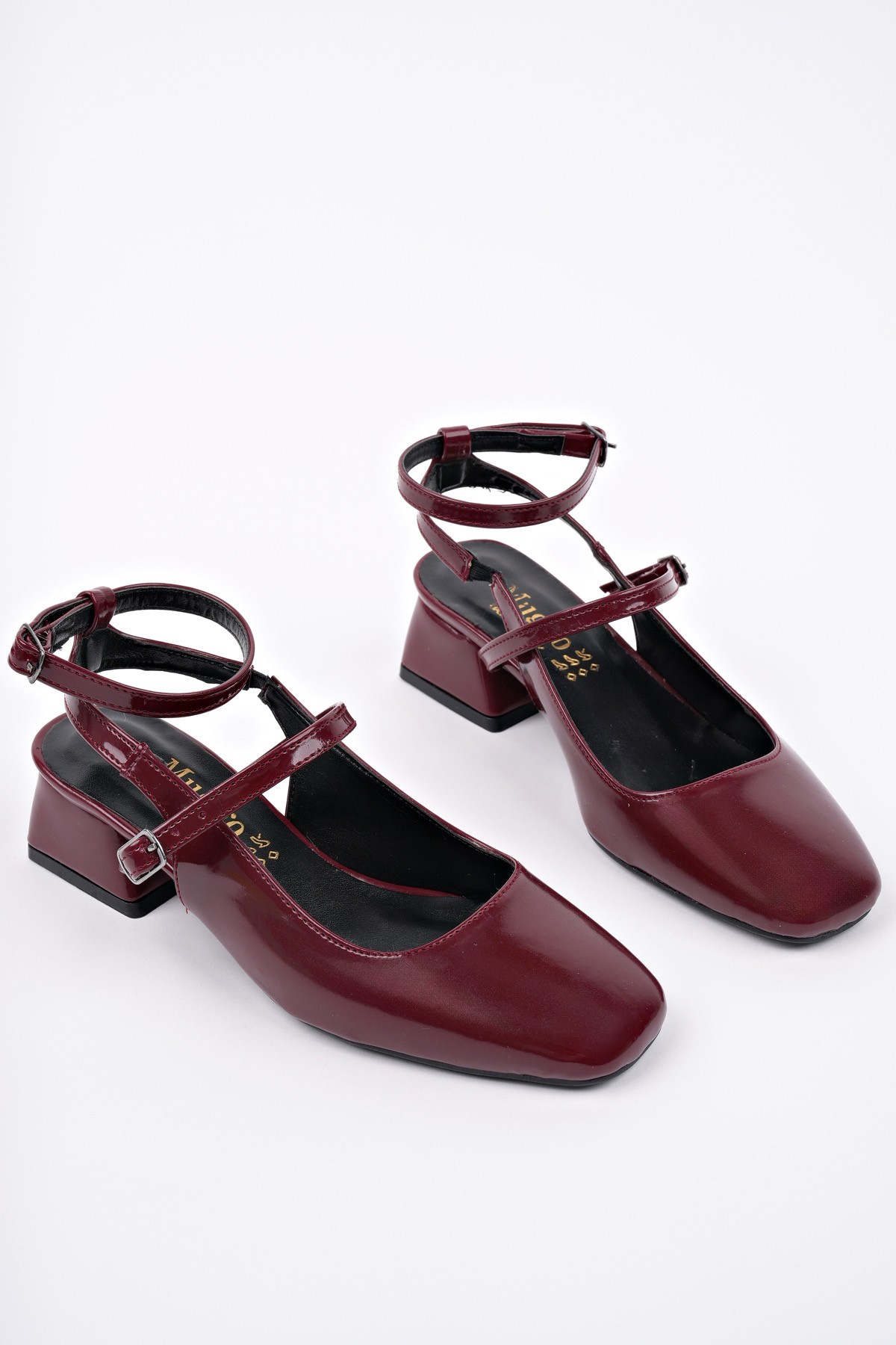 CHOPRA Kare Burun Çift Kemerli Bilekten Bağlamalı Arkası Açık Kısa Topuklu Ayakkabı - Görsel 3