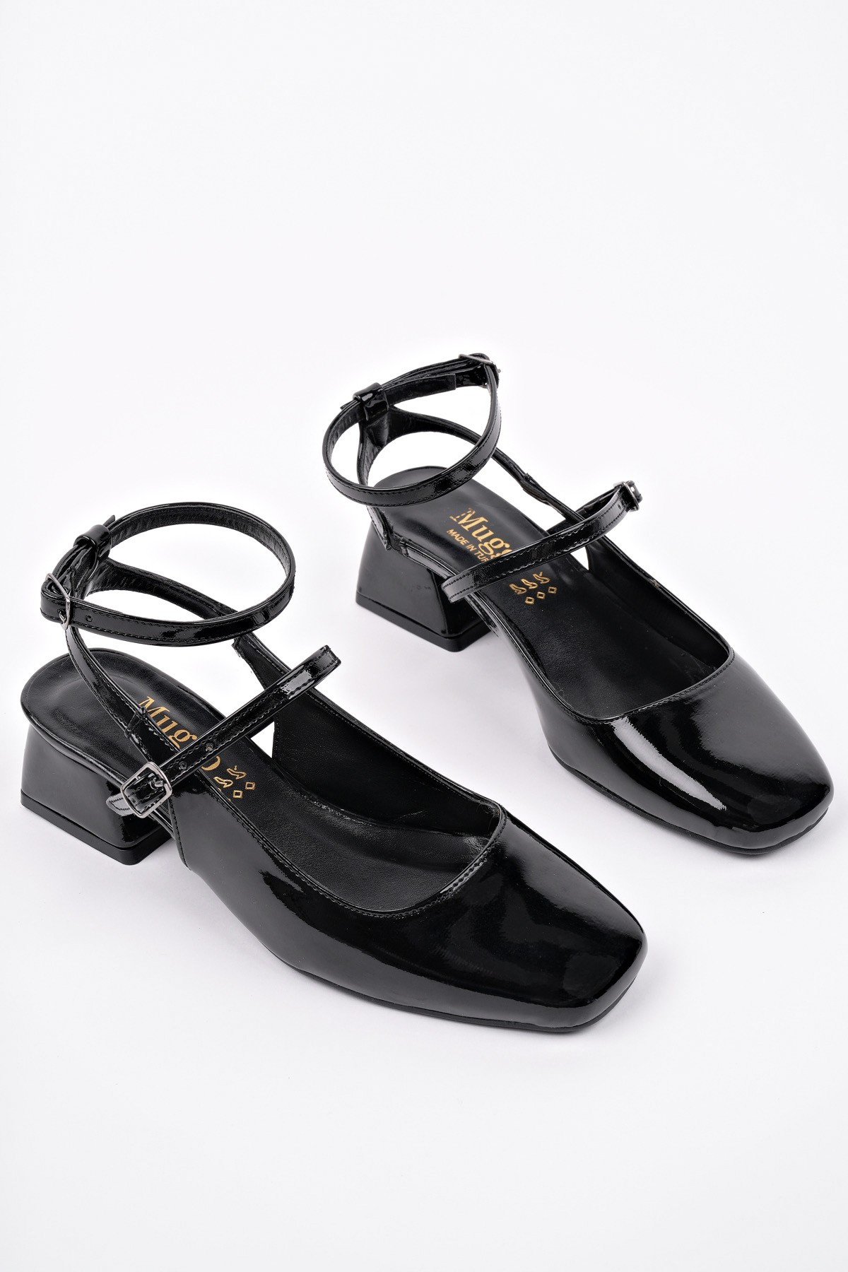 CHOPRA Kare Burun Çift Kemerli Bilekten Bağlamalı Arkası Açık Kısa Topuklu Ayakkabı - Görsel 3