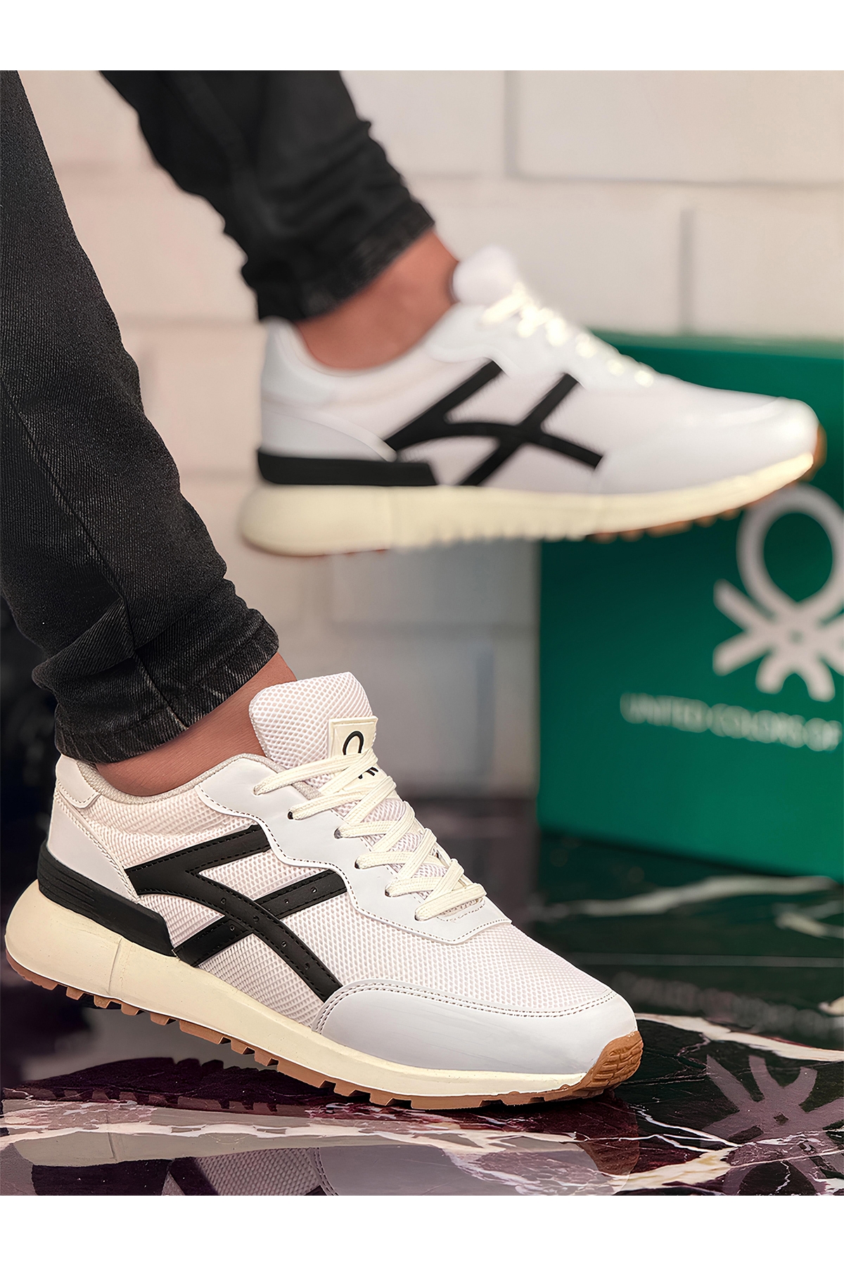 Erkek Sneaker Ayakkabı 988 Beyaz Siyah - Görsel 2