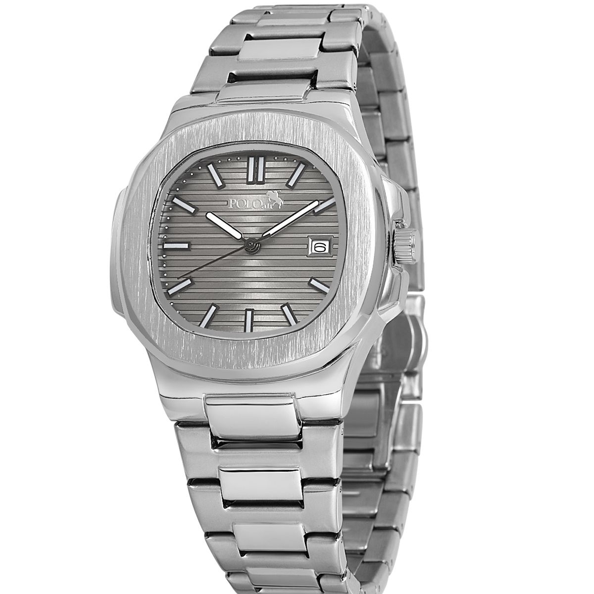 Çift Klips Takvimli Kare Kasa Erkek Kol Saati Gümüş Gri Renk PL