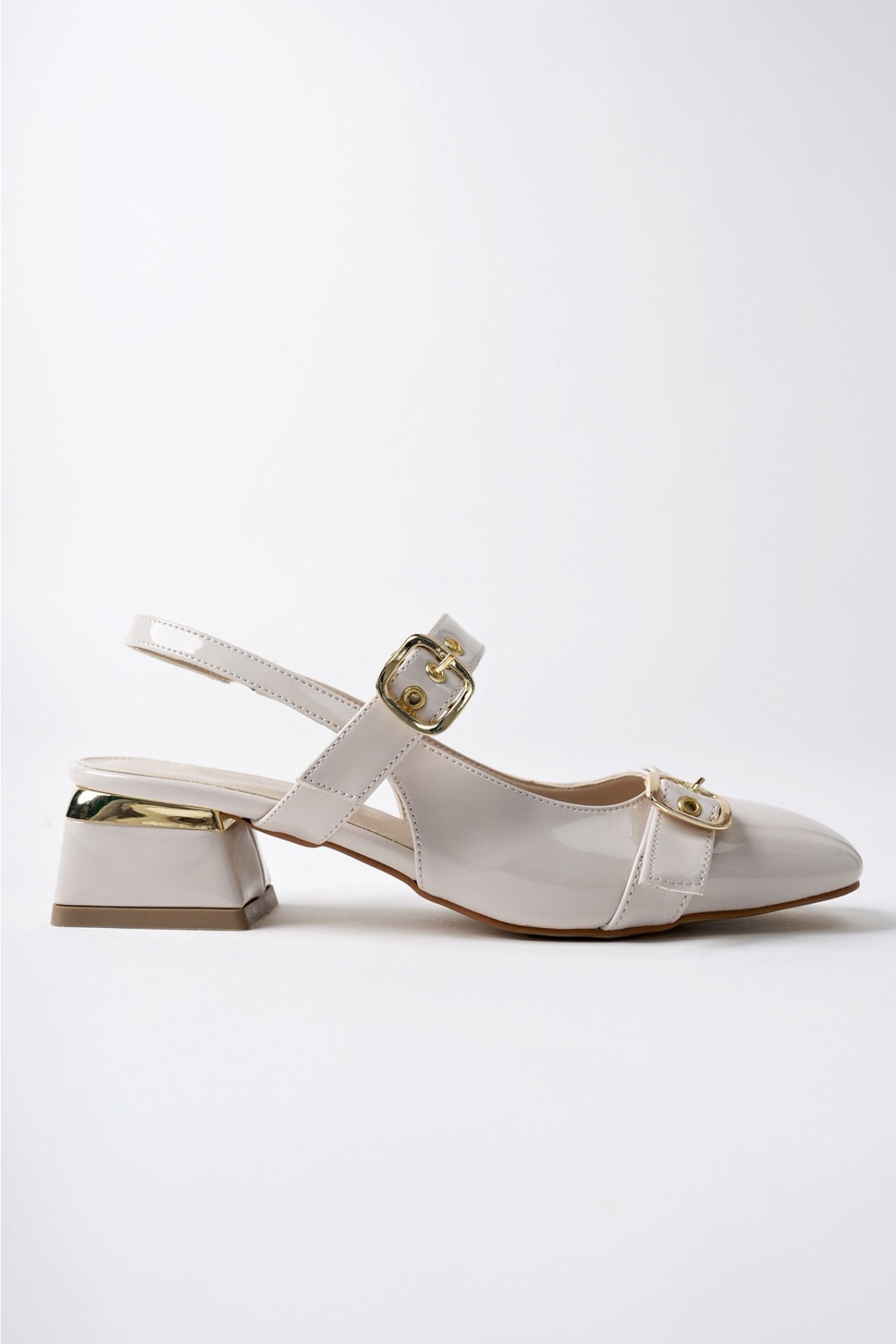 YUQİ Arkası Açık Küt Burun Çift Kemerli Kadın Günlük Klasik Kısa Topuklu Ayakkabı - Görsel 8