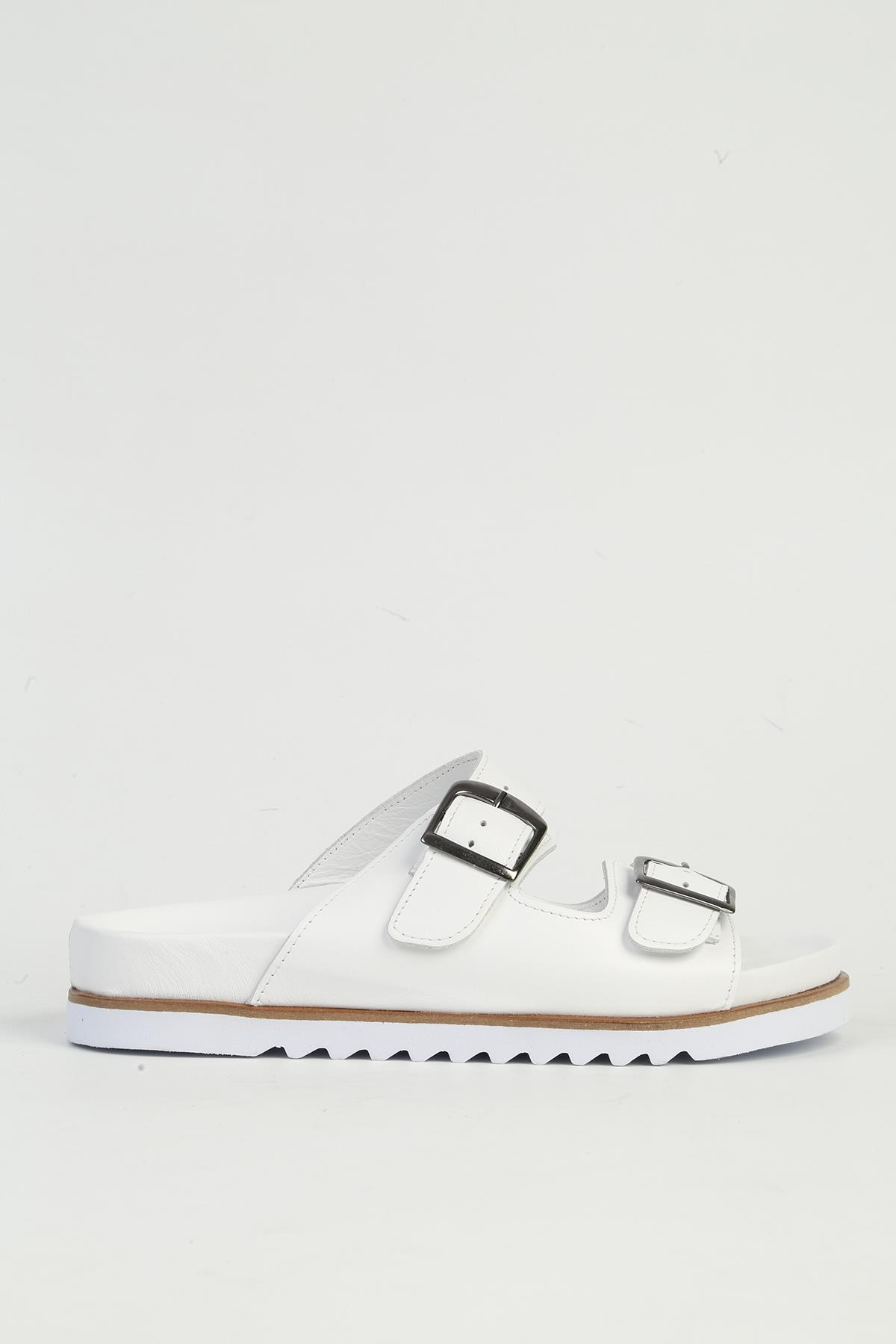 Hakiki Deri Kadın Beyaz Terlik PC-54607 - Görsel 2