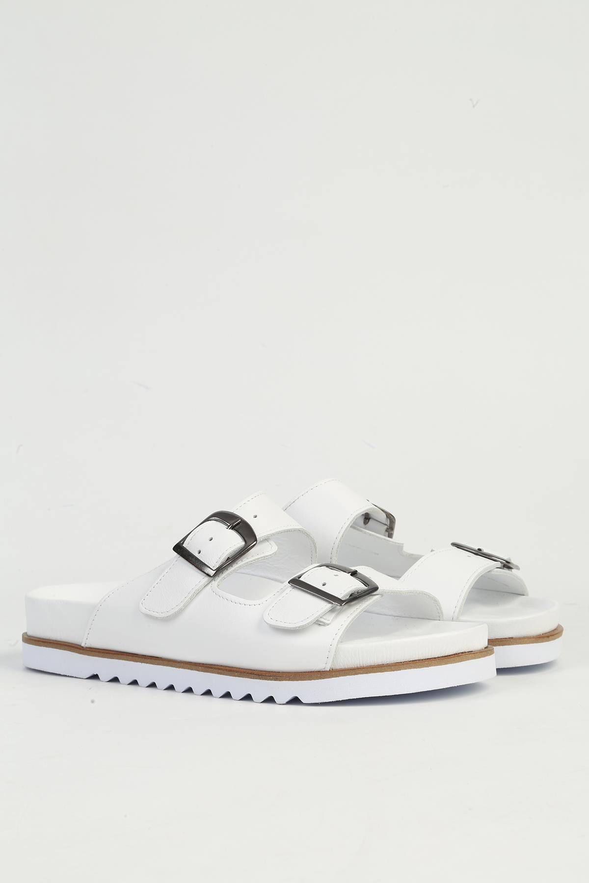 Hakiki Deri Kadın Beyaz Terlik PC-54607 - Görsel 3