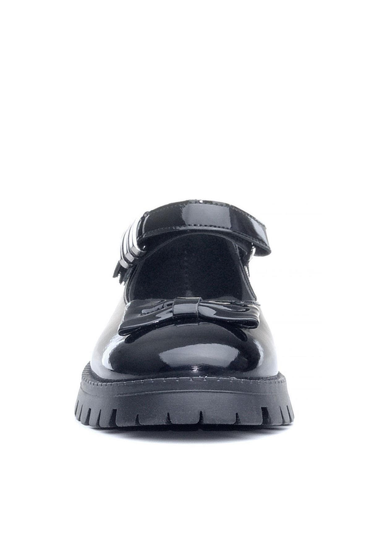 Siyah Rugan Kalın Tabanlı Cırtlı Kız Çocuk Babet Okul Ayakkabı - Görsel 4