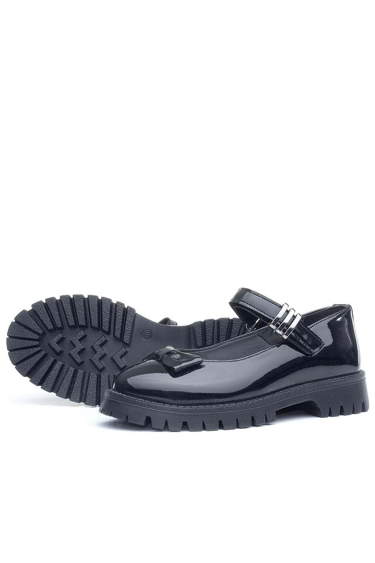 Siyah Rugan Kalın Tabanlı Cırtlı Kız Çocuk Babet Okul Ayakkabı - Görsel 7