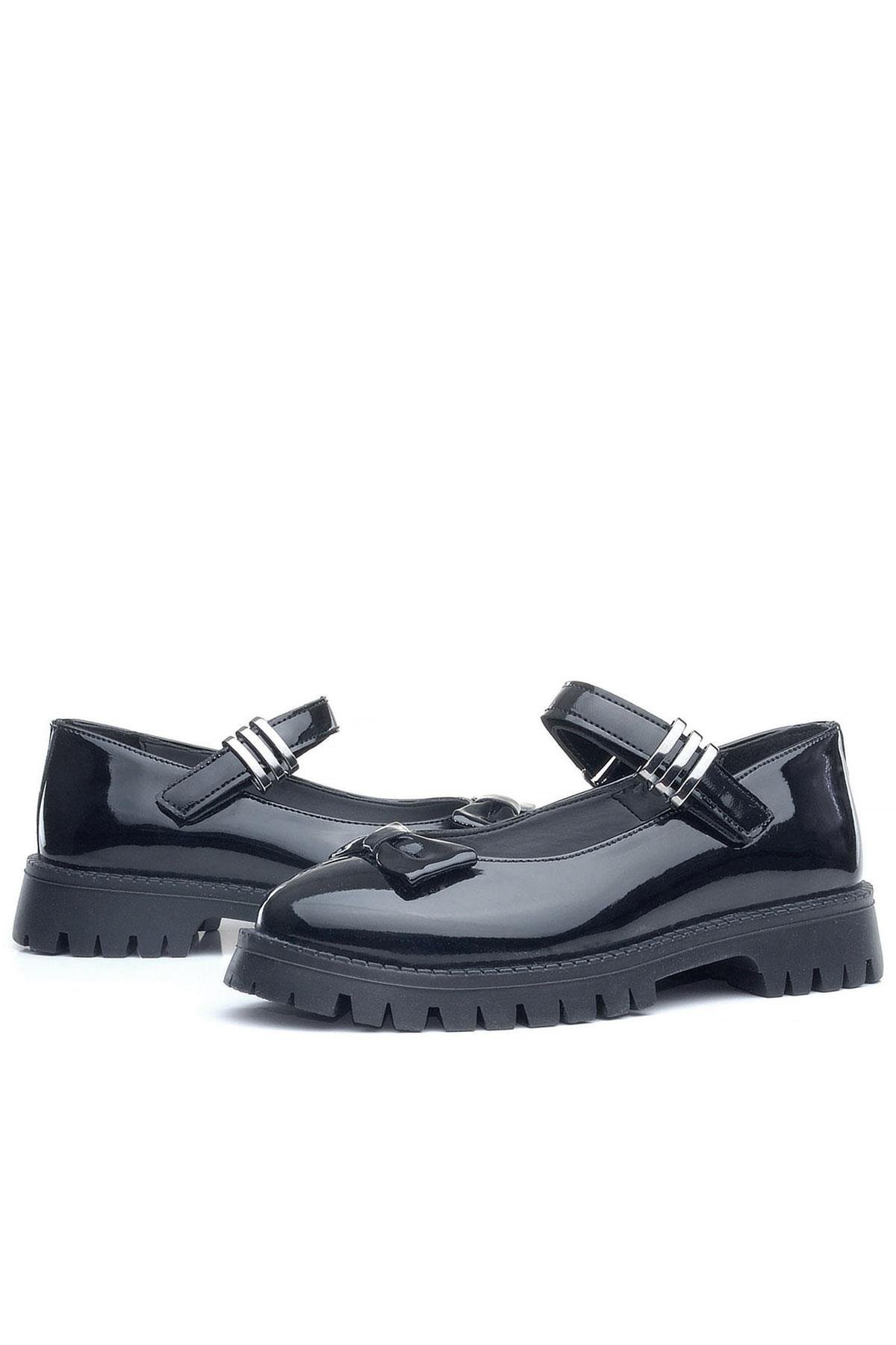 Siyah Rugan Kalın Tabanlı Cırtlı Kız Çocuk Babet Okul Ayakkabı - Görsel 8