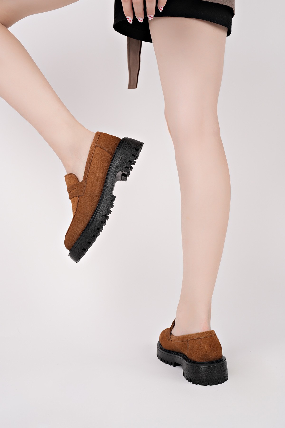 PARADİSE Hakiki Deri Kalın Taban Günlük Casual Makosen Kadın Loafer Ayakkabı - Görsel 8