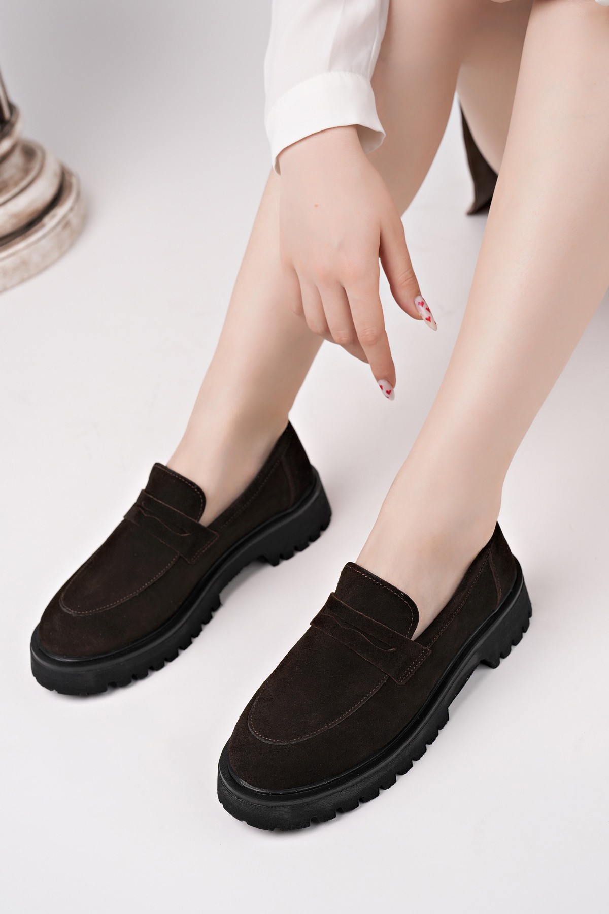 PARADİSE Hakiki Deri Kalın Taban Günlük Casual Makosen Kadın Loafer Ayakkabı - Görsel 6