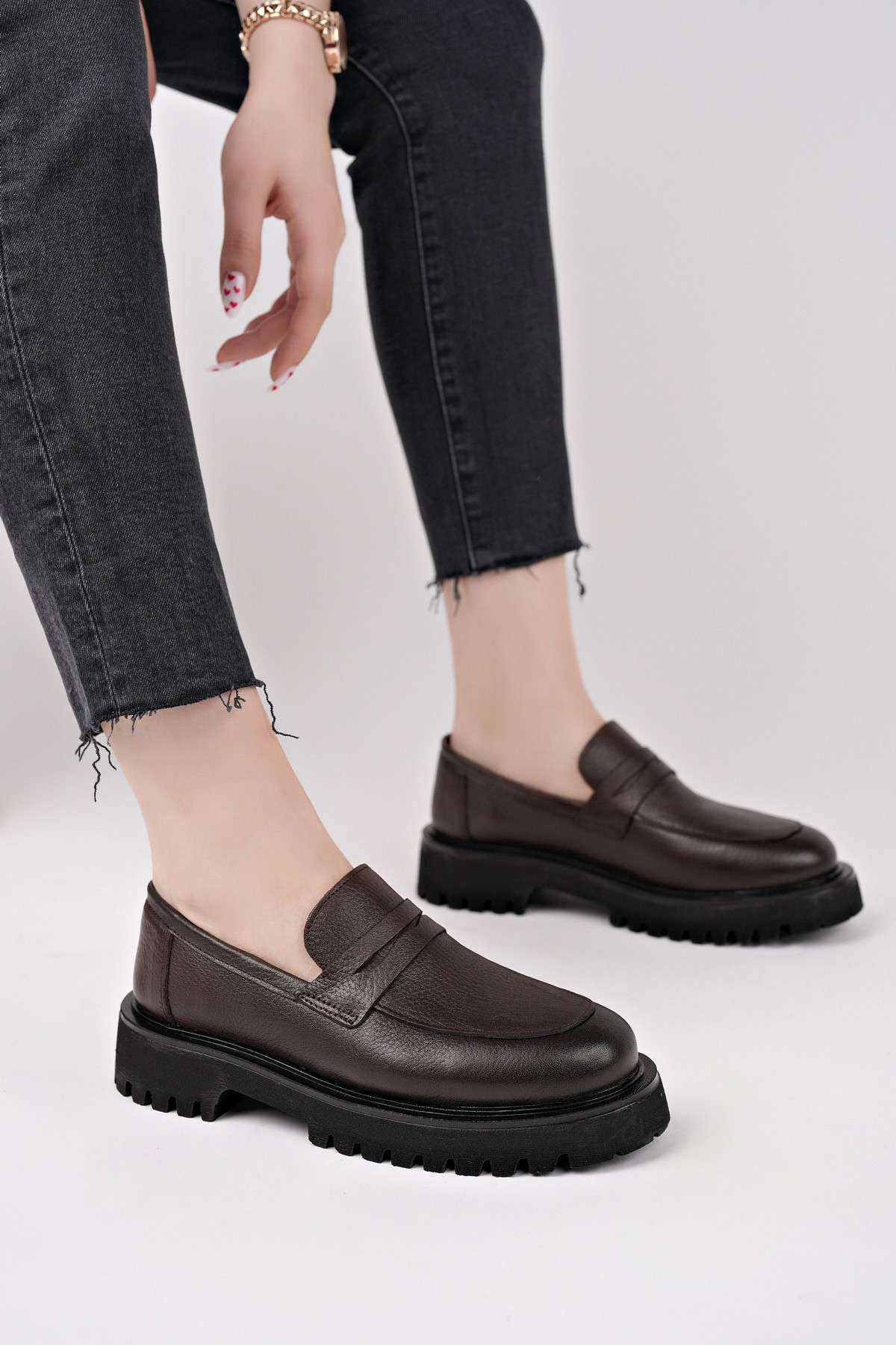 PARADİSE Hakiki Deri Kalın Taban Günlük Casual Makosen Kadın Loafer Ayakkabı - Görsel 6