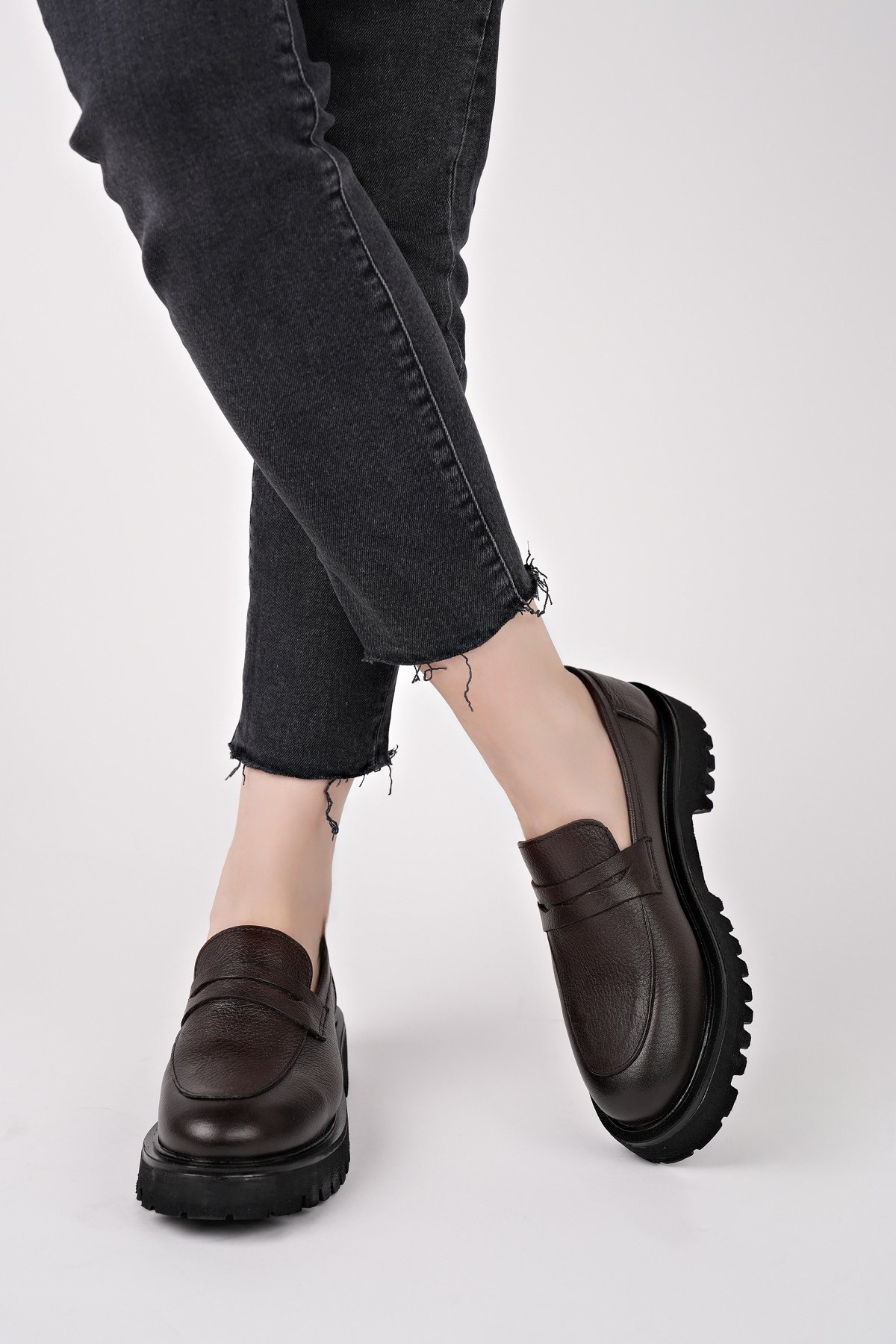 PARADİSE Hakiki Deri Kalın Taban Günlük Casual Makosen Kadın Loafer Ayakkabı - Görsel 7