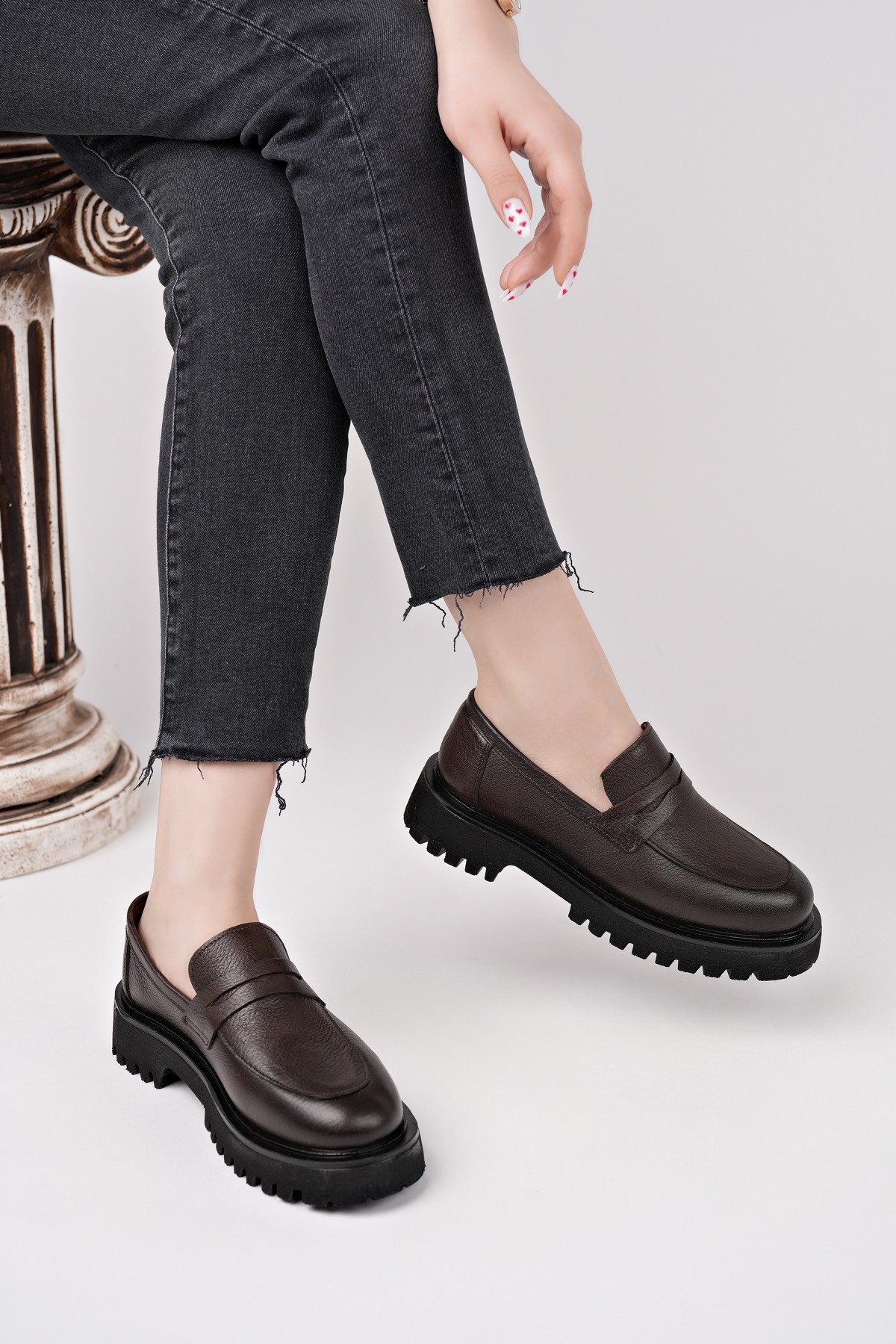 PARADİSE Hakiki Deri Kalın Taban Günlük Casual Makosen Kadın Loafer Ayakkabı - Görsel 8