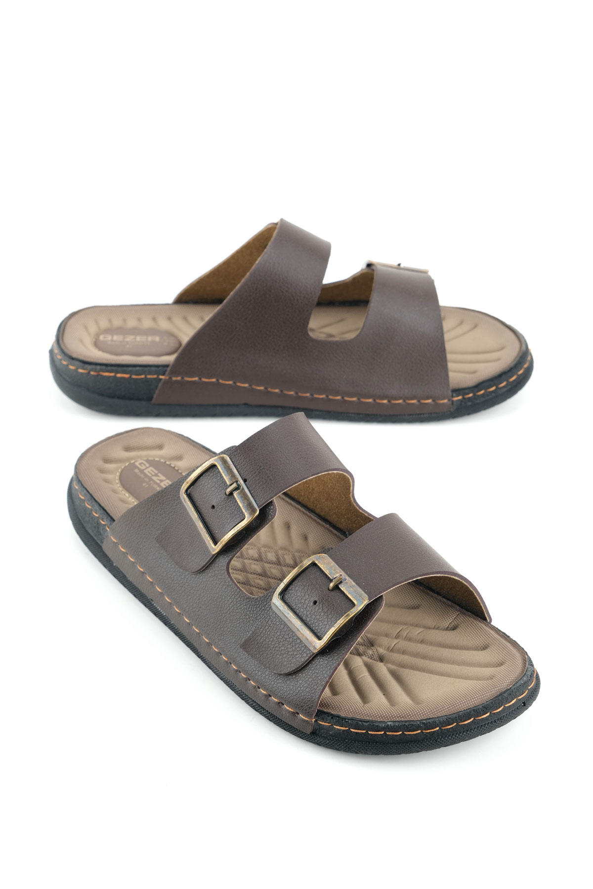 GEZER Erkek Yazlık Suni Deri İki Toka Ayarlanabilir Rahat Taban Günlük Terlik - Görsel 2
