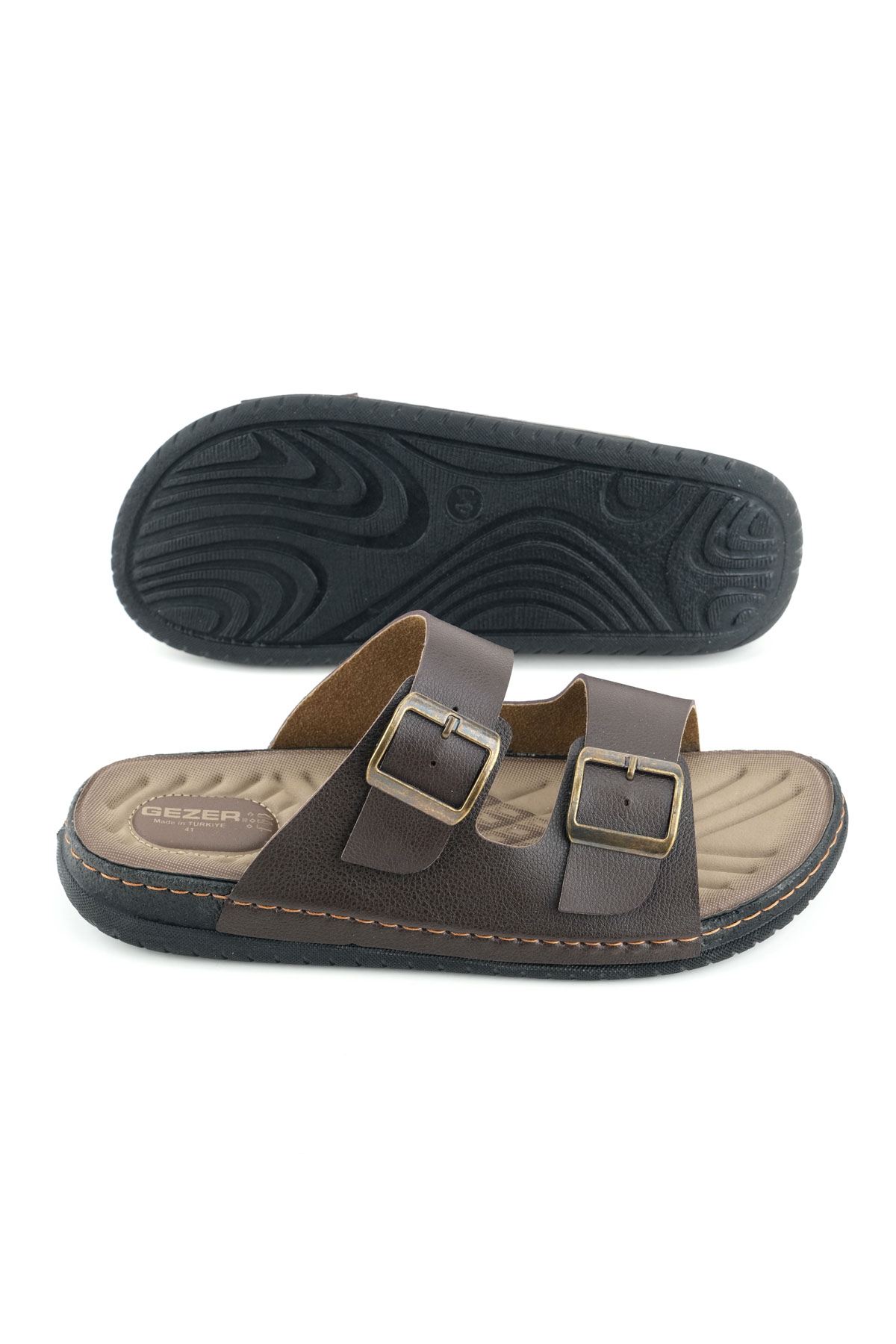 GEZER Erkek Yazlık Suni Deri İki Toka Ayarlanabilir Rahat Taban Günlük Terlik - Görsel 6