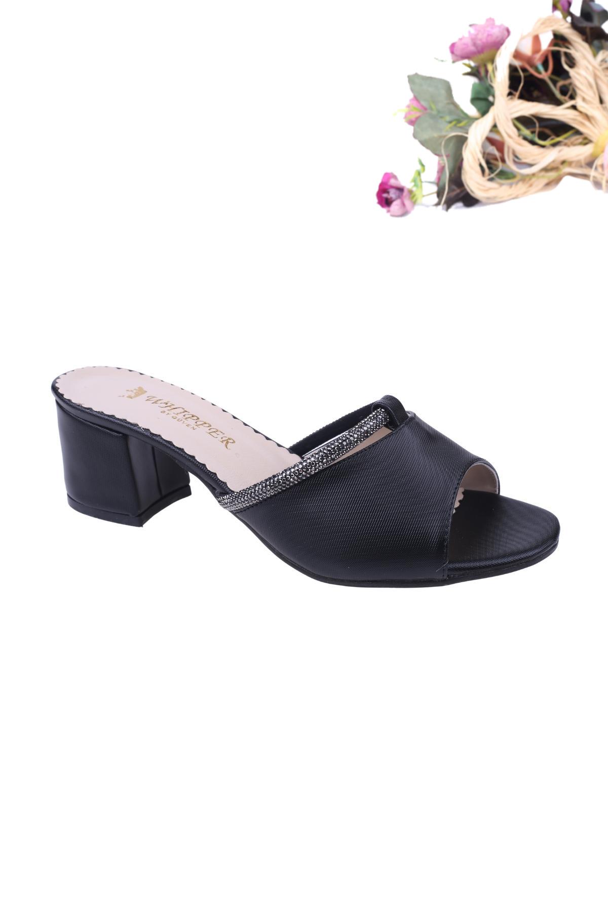 Whipper By Güven 2464 Taşlı Kare Topuk Bayan Terlik - Görsel 2