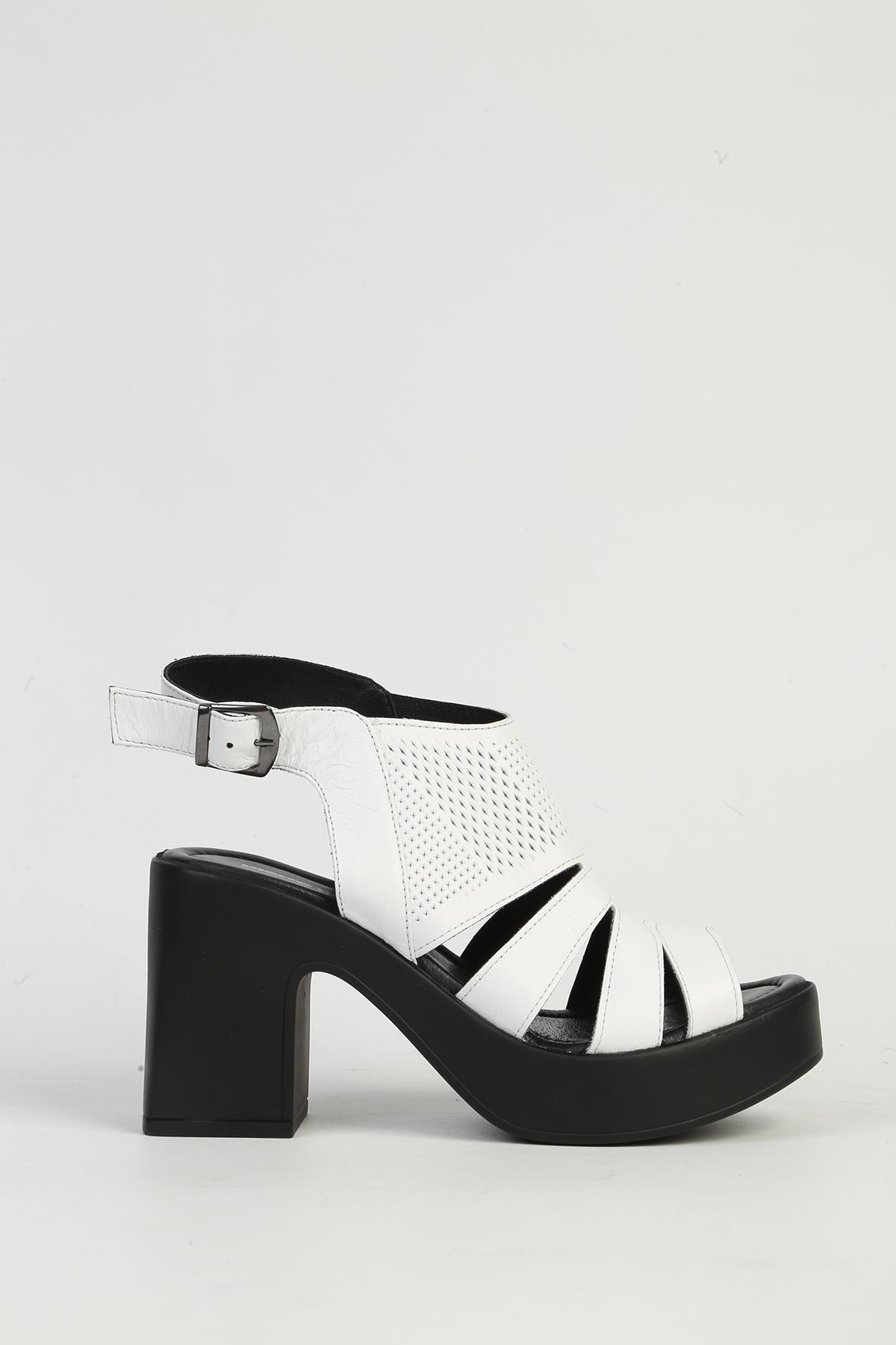 Beyaz Deri Kadın Topuklu Ayakkabı PC-54636 - Görsel 2