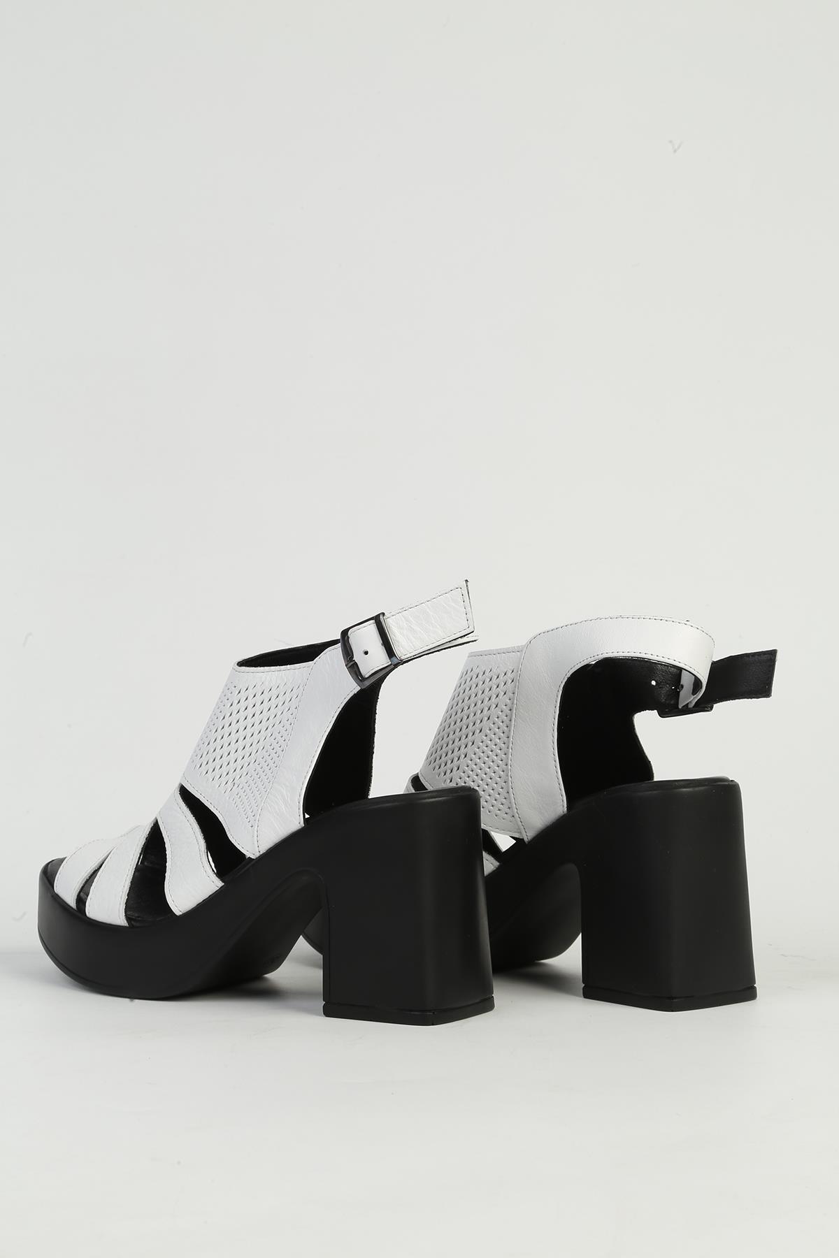 Beyaz Deri Kadın Topuklu Ayakkabı PC-54636 - Görsel 4