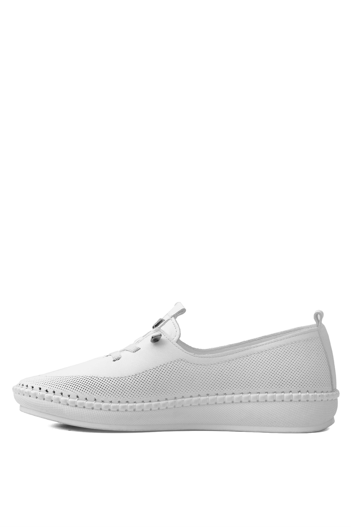 Z083 Kadın Hakiki Deri Ortopedik Casual Ayakkabı Beyaz - Görsel 4