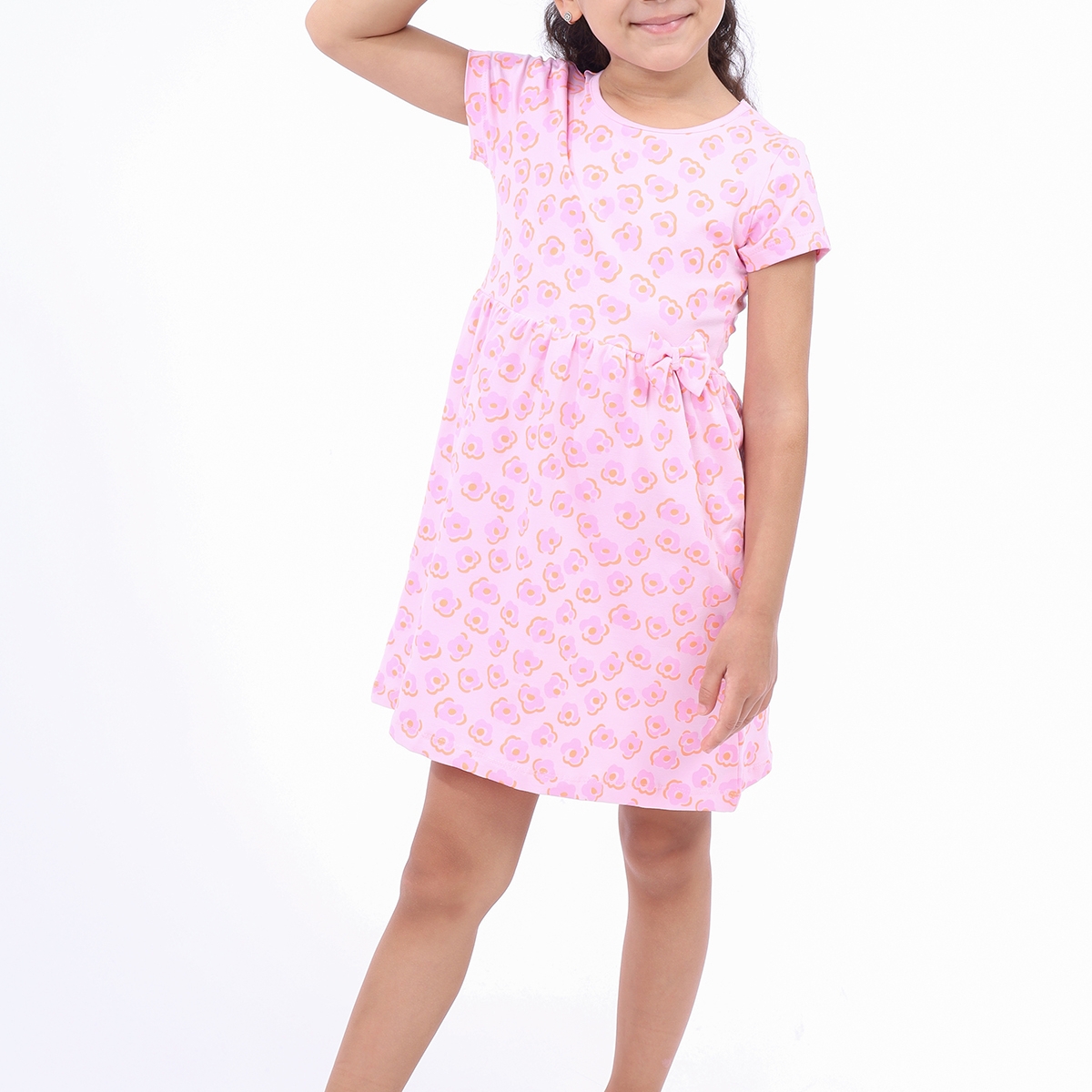 Toontoy KidsToontoy Kız Çocuk Bel Kurdela Detaylı Komple Baskılı Elbise