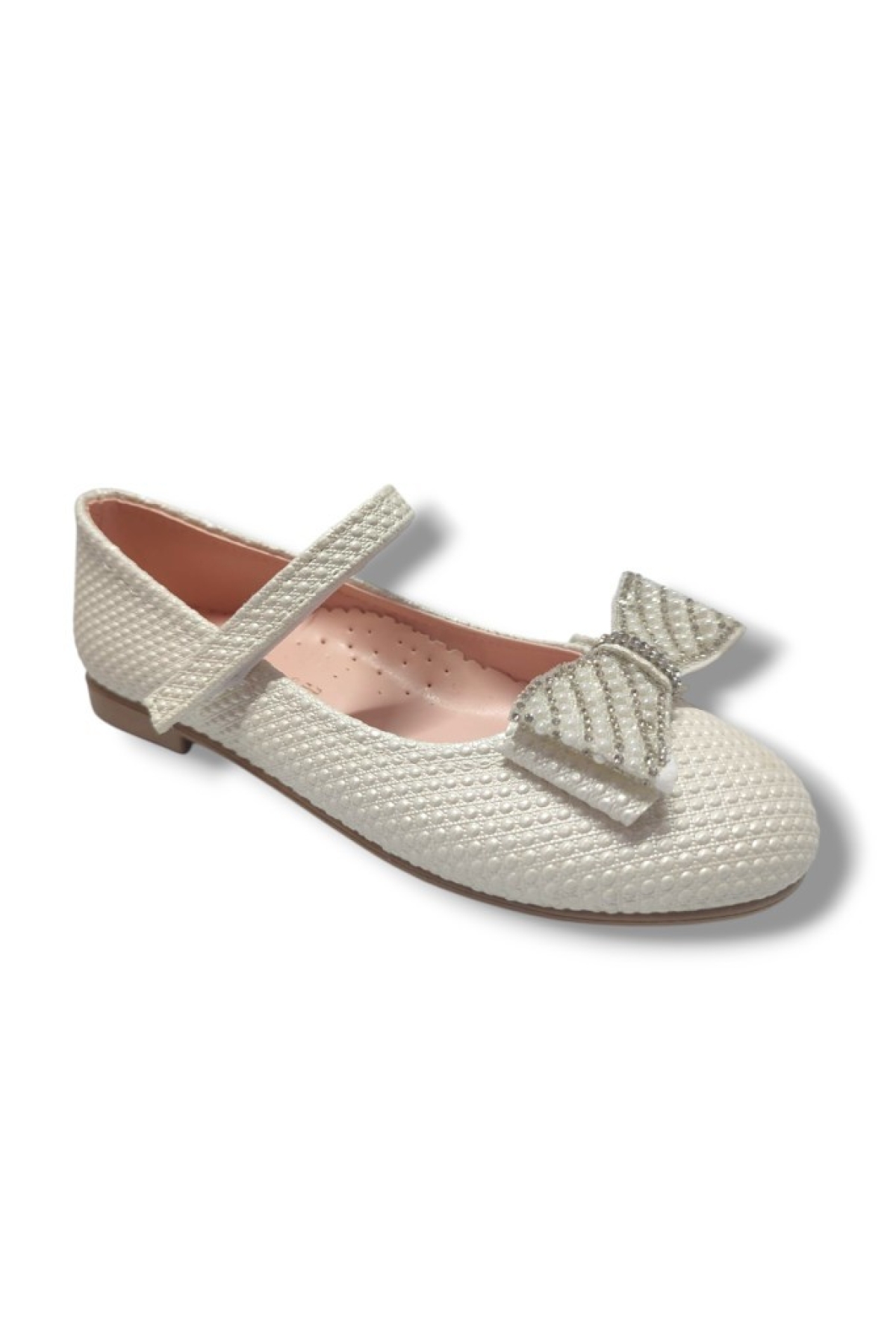 Baskı Deri Taşlı Fiyonk Cırt Bantlı Kız Çocuk Babet 31-36 - Görsel 2