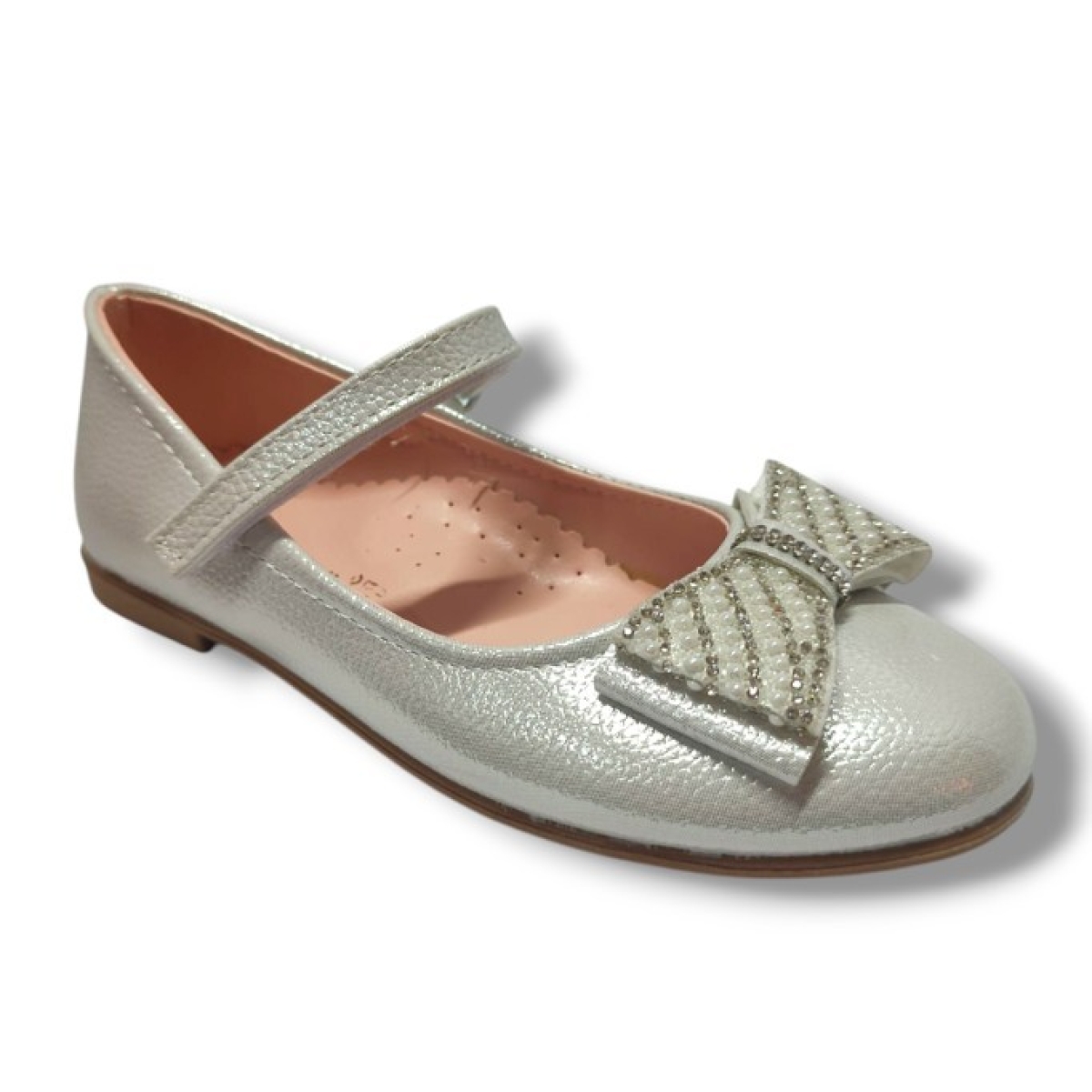 İremsuParlak Baskı Deri Taşlı Fiyonk Cırt Bantlı Kız Çocuk Babet 31-36