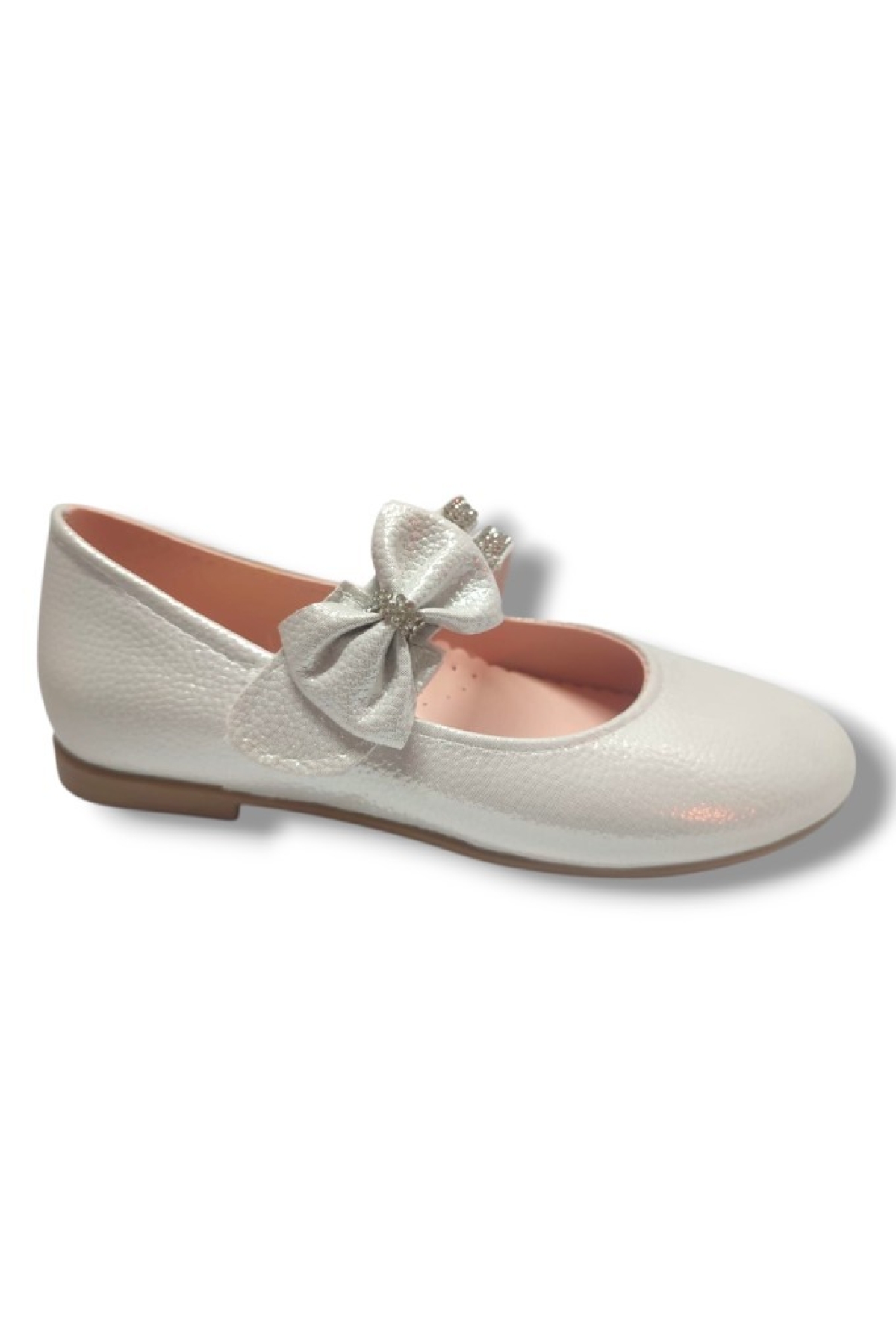 Parlak Baskı Deri Taşlı Çift Bantlı Kız Çocuk Babet 26-30 - Görsel 4