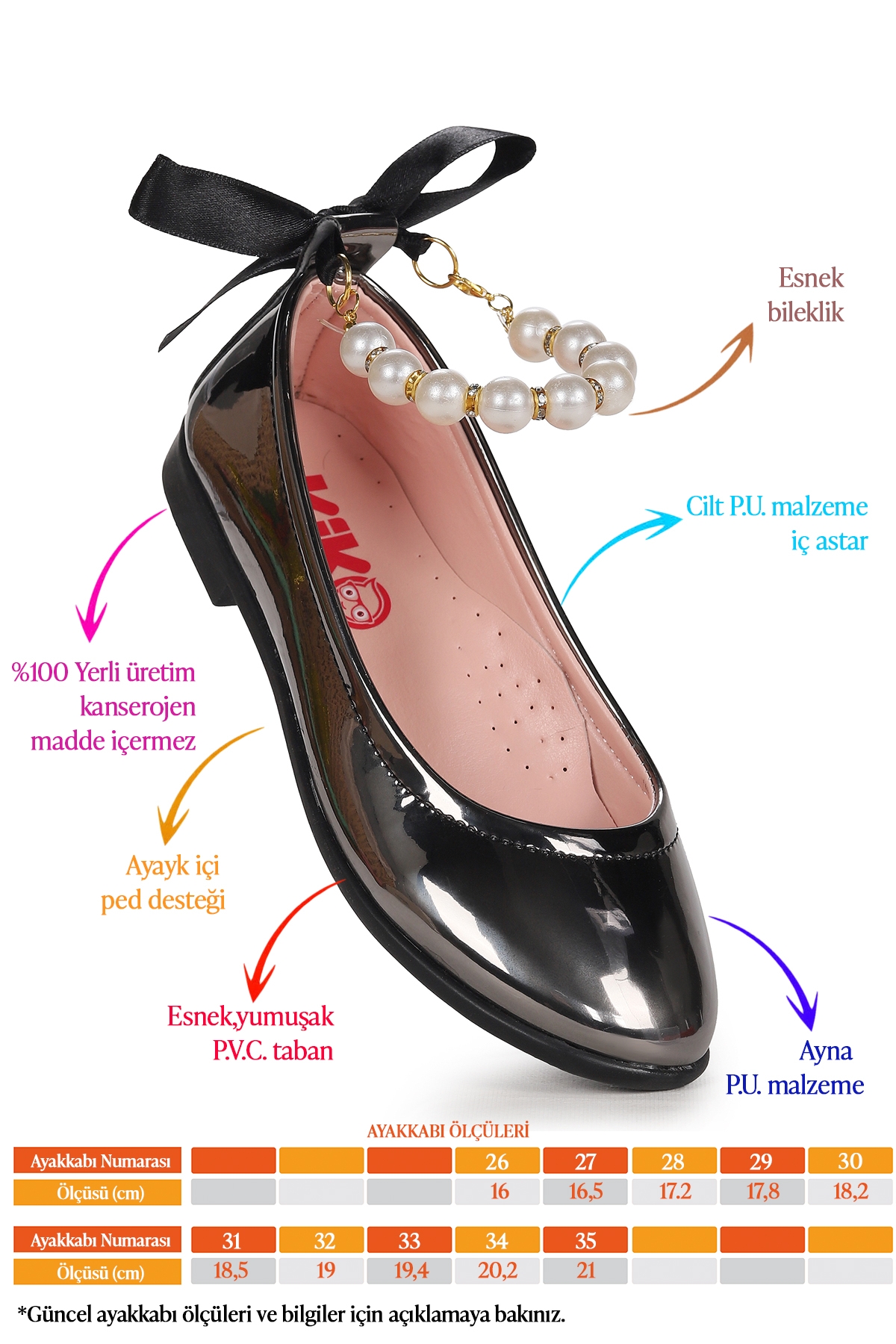 Blanch İncili Lastikli Kız Çocuk Babet Ayakkabı Platin - Görsel 3