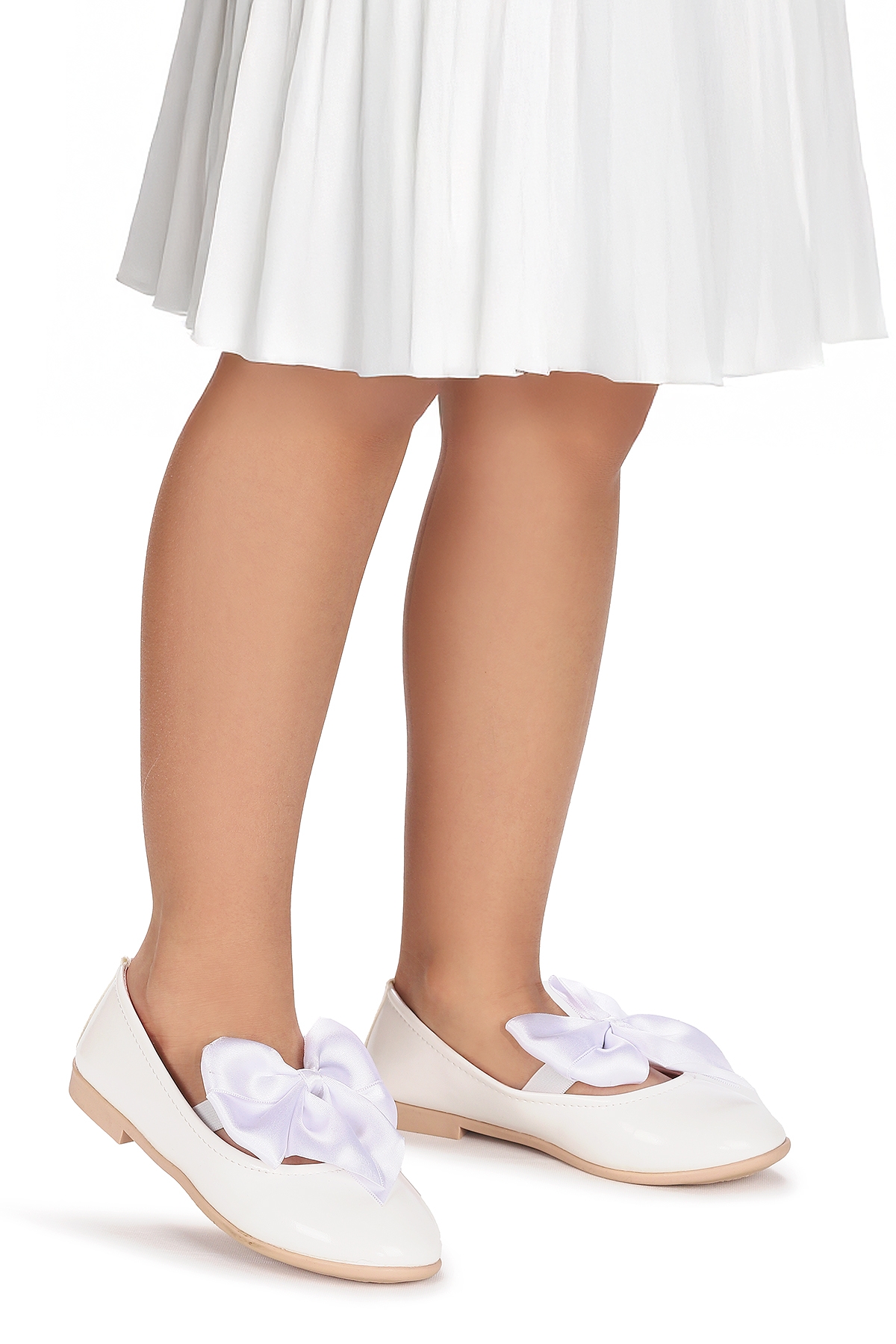 Tari Fiyonk Lastikli Kız Çocuk Babet Ayakkabı Beyaz - Görsel 2