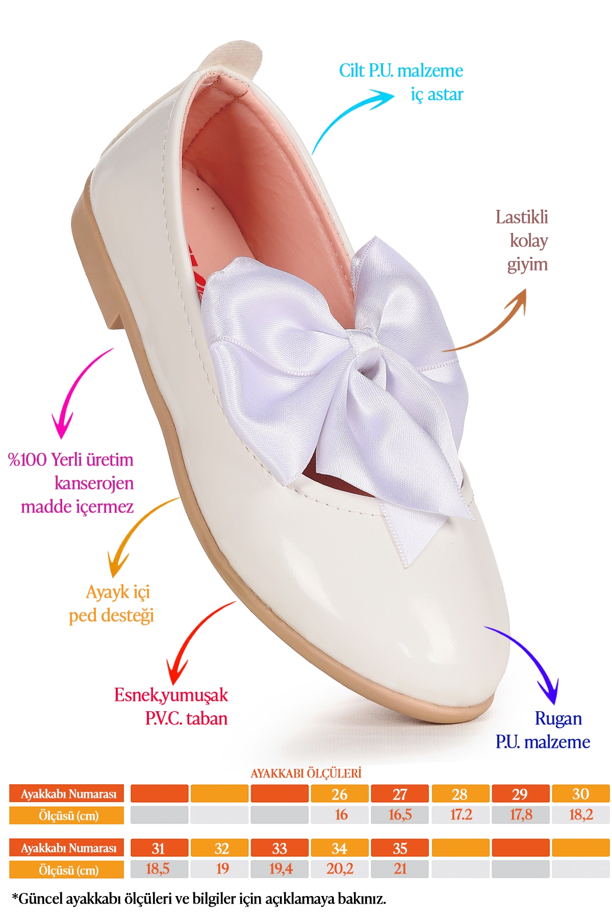Tari Fiyonk Lastikli Kız Çocuk Babet Ayakkabı Beyaz - Görsel 3