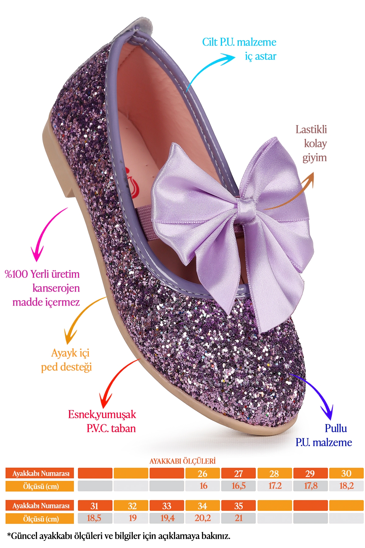 Tari Fiyonk Lastikli Kız Çocuk Babet Ayakkabı Lila - Görsel 3