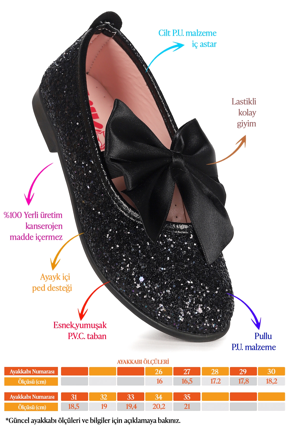 Tari Fiyonk Lastikli Kız Çocuk Babet Ayakkabı Siyah - Görsel 3