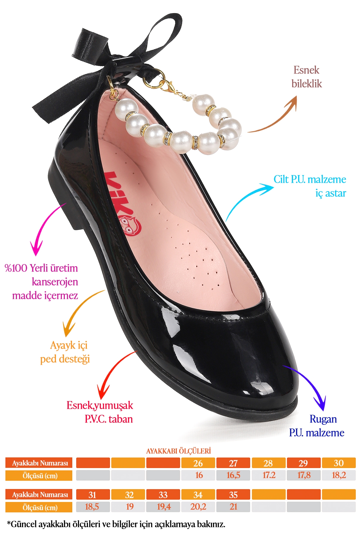 Blanch İncili Lastikli Kız Çocuk Babet Ayakkabı Siyah - Görsel 3