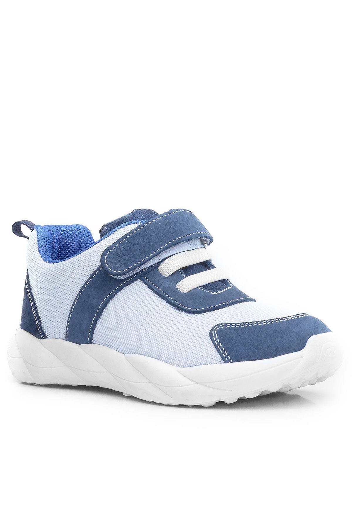 Barefoot Hakiki Deri Krem Lacivert Cırt Cırtlı Çocuk Spor Ayakkabı - Görsel 2