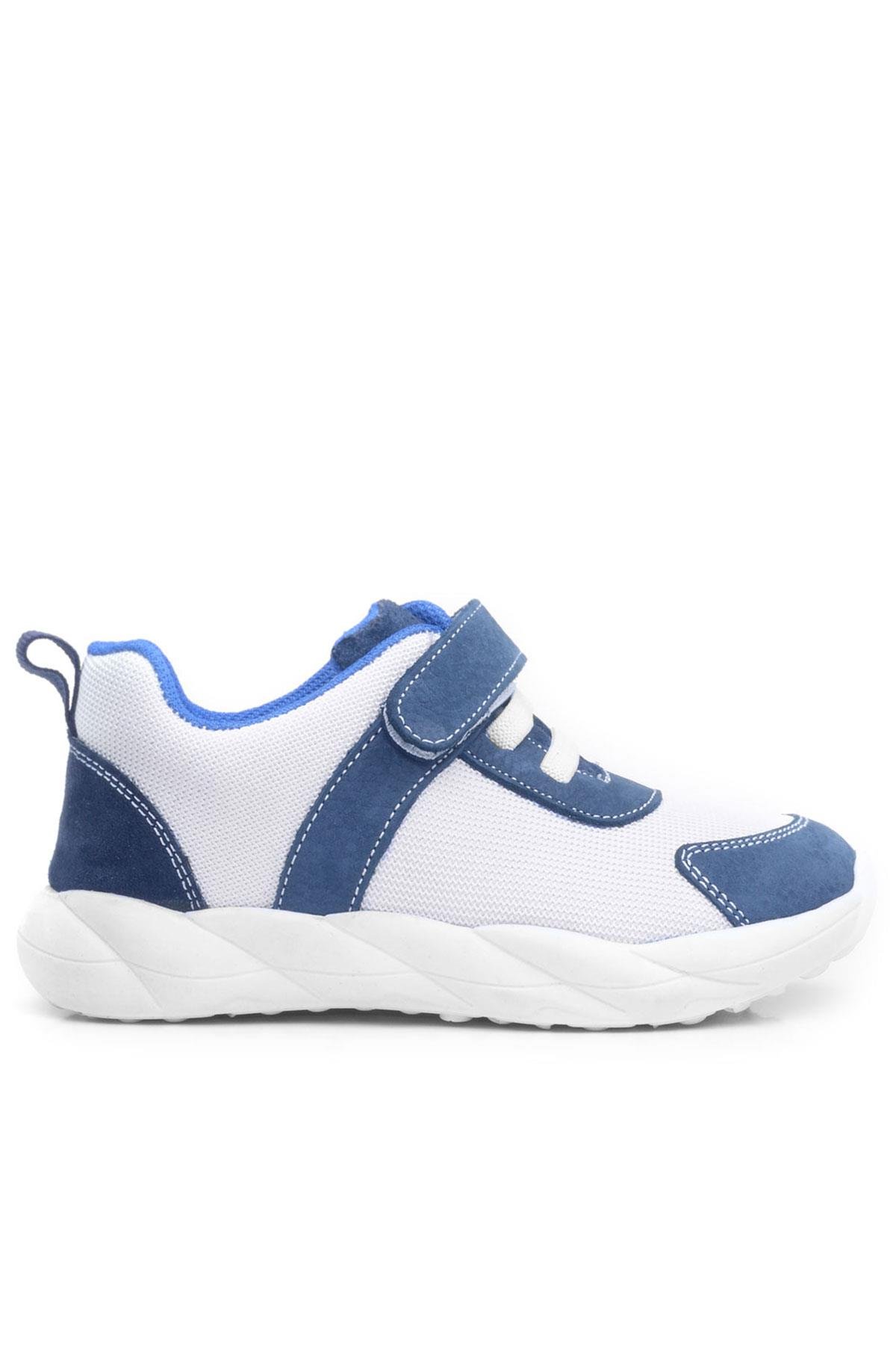 Barefoot Hakiki Deri Krem Lacivert Cırt Cırtlı Çocuk Spor Ayakkabı - Görsel 3
