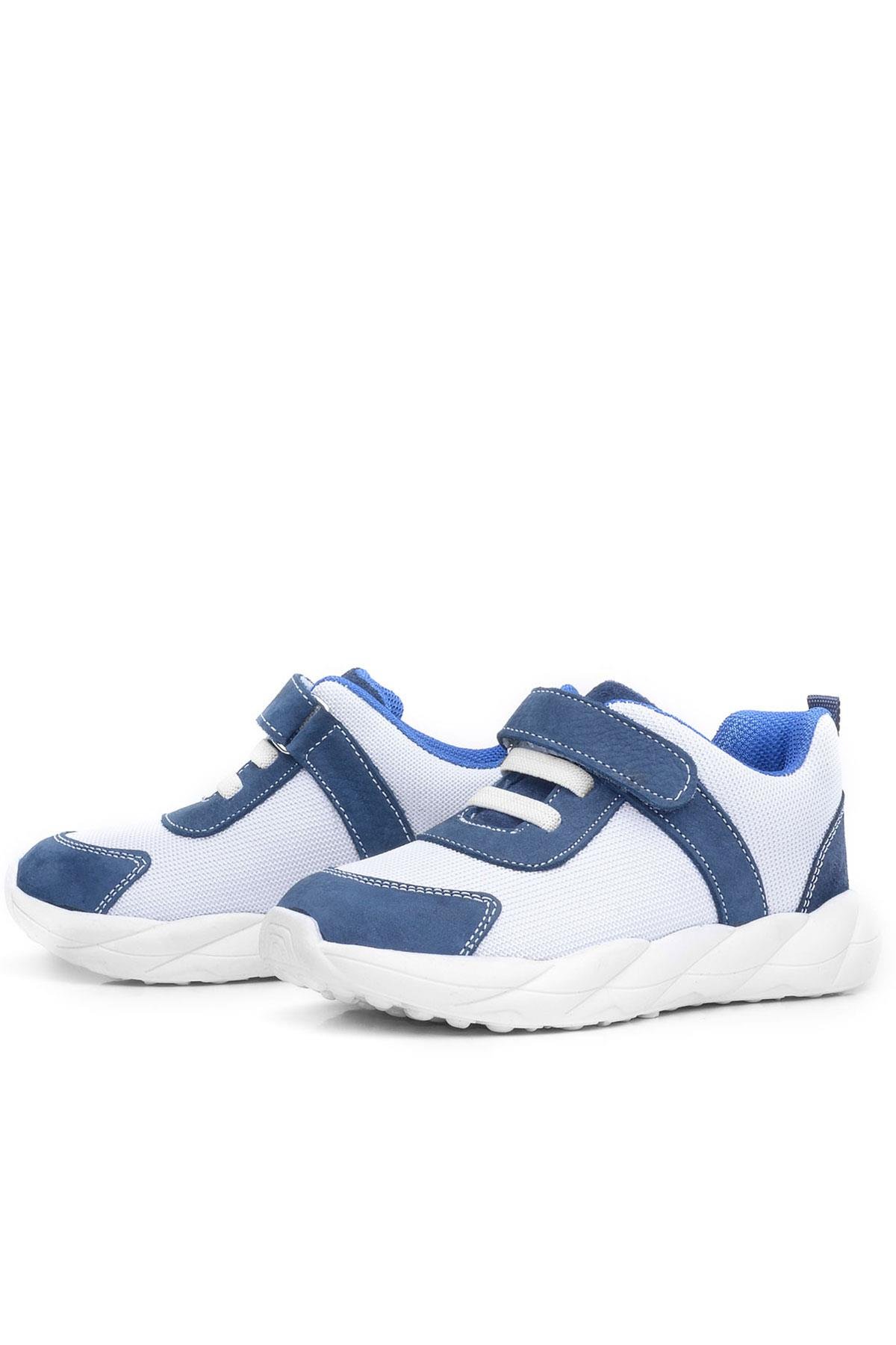 Barefoot Hakiki Deri Krem Lacivert Cırt Cırtlı Çocuk Spor Ayakkabı - Görsel 6