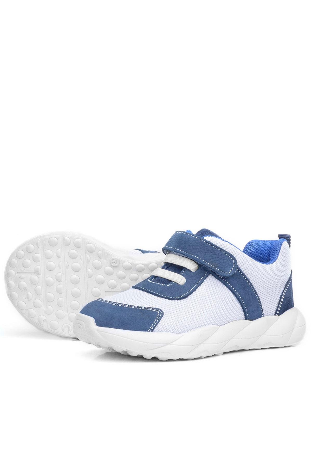 Barefoot Hakiki Deri Krem Lacivert Cırt Cırtlı Çocuk Spor Ayakkabı - Görsel 7