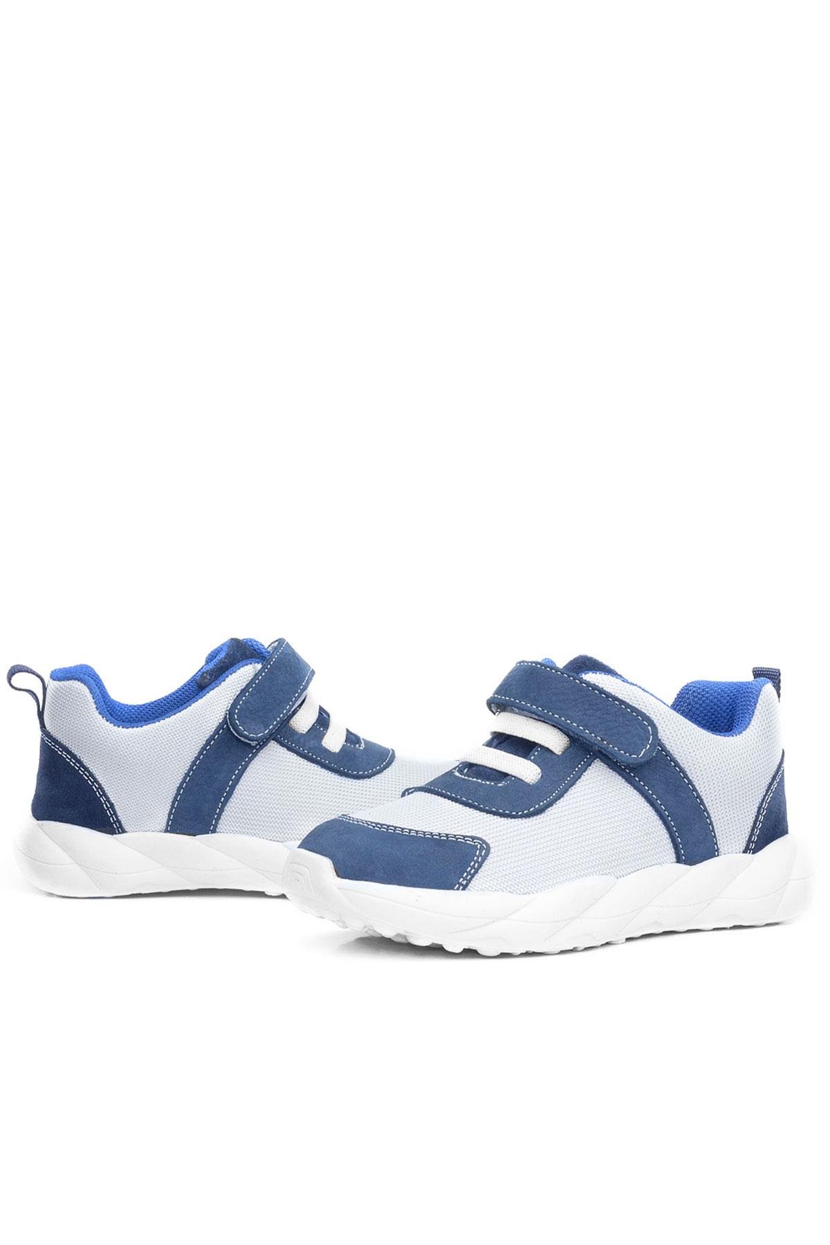 Barefoot Hakiki Deri Krem Lacivert Cırt Cırtlı Çocuk Spor Ayakkabı - Görsel 8